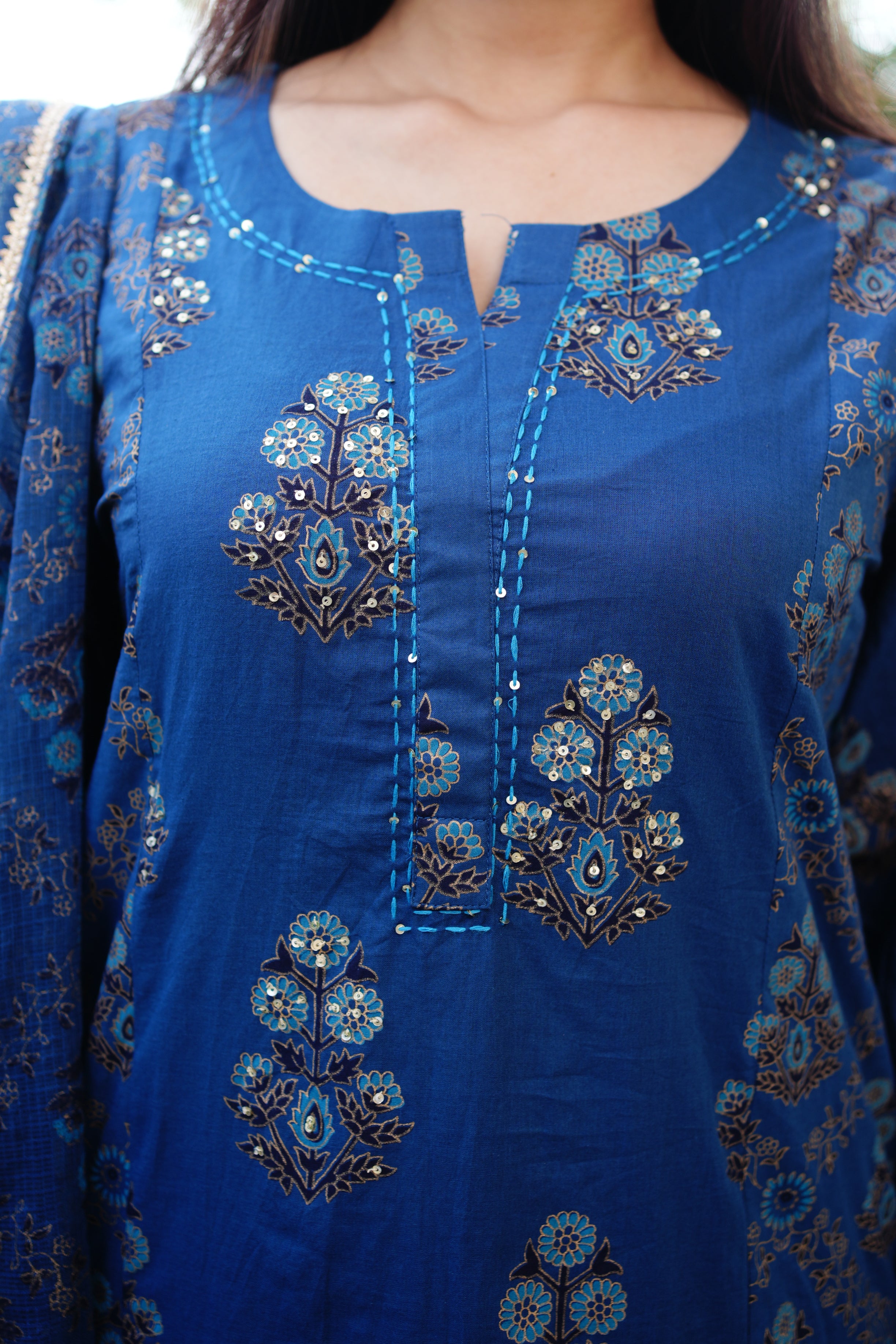 Irya Cotton Handblock Embroidered Pant Set