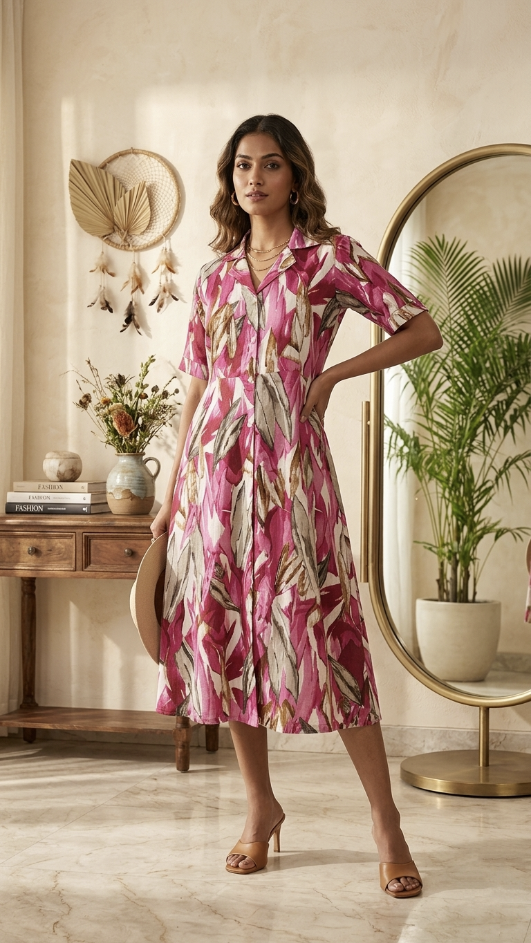 Debina Pink Cotton Short Dress
