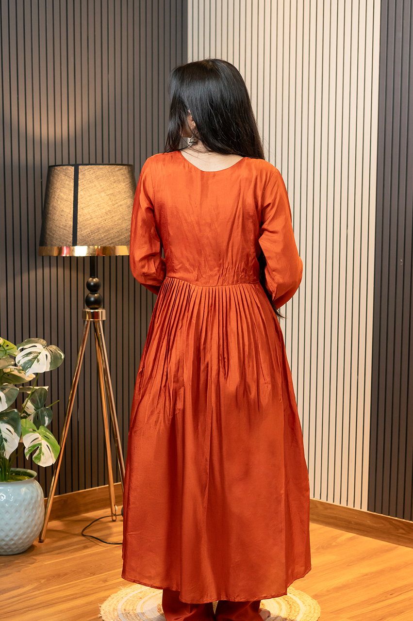Taara Rust Silk Zari Embroidered Anarkali Set - The Jaipur Studio