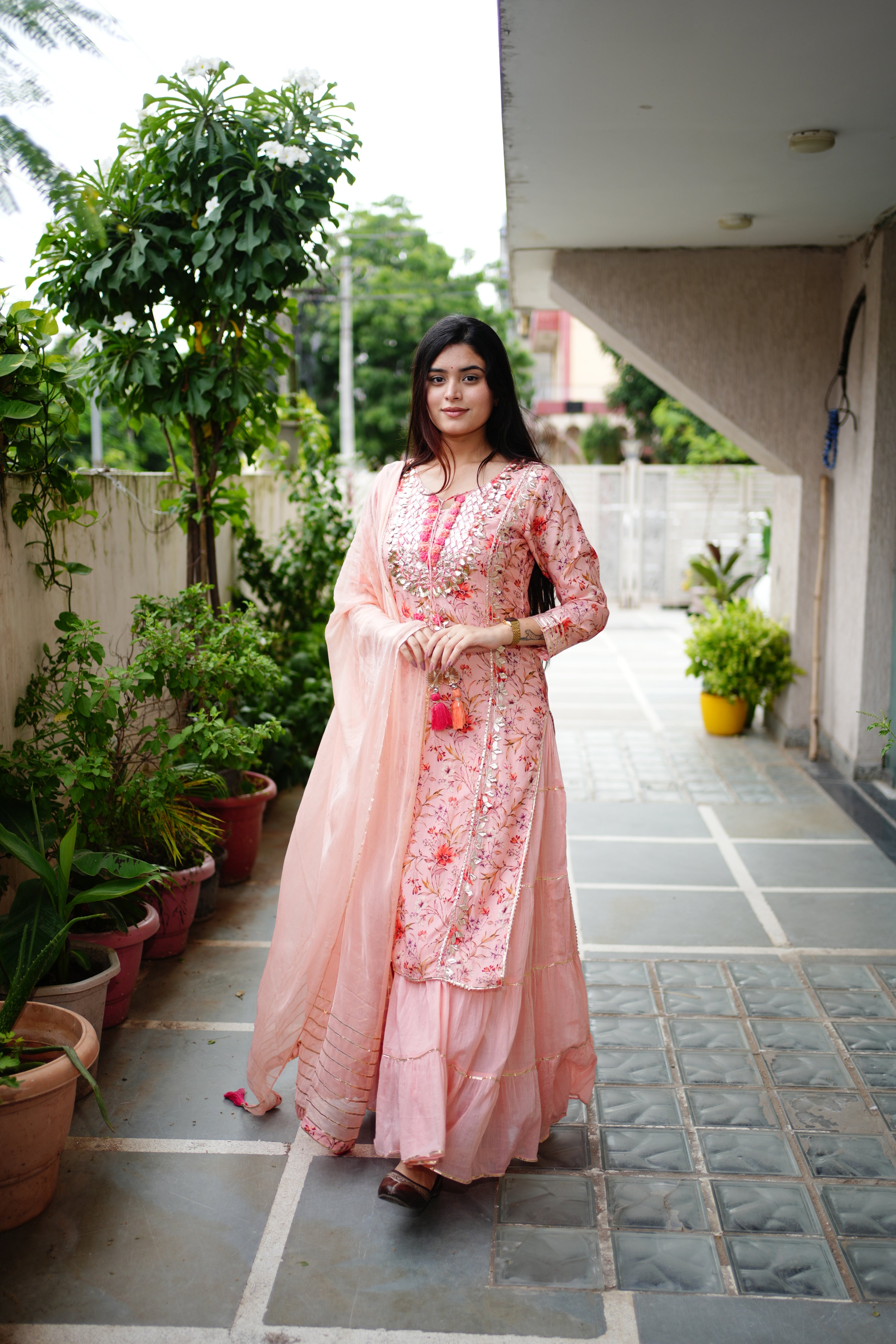 Reem Floral Double Layer Dupatta Set - The Jaipur Studio