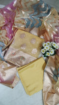 Unstitched Kurta Set with Rose-Gold Zari Booti and Designer Pastel Dupatta