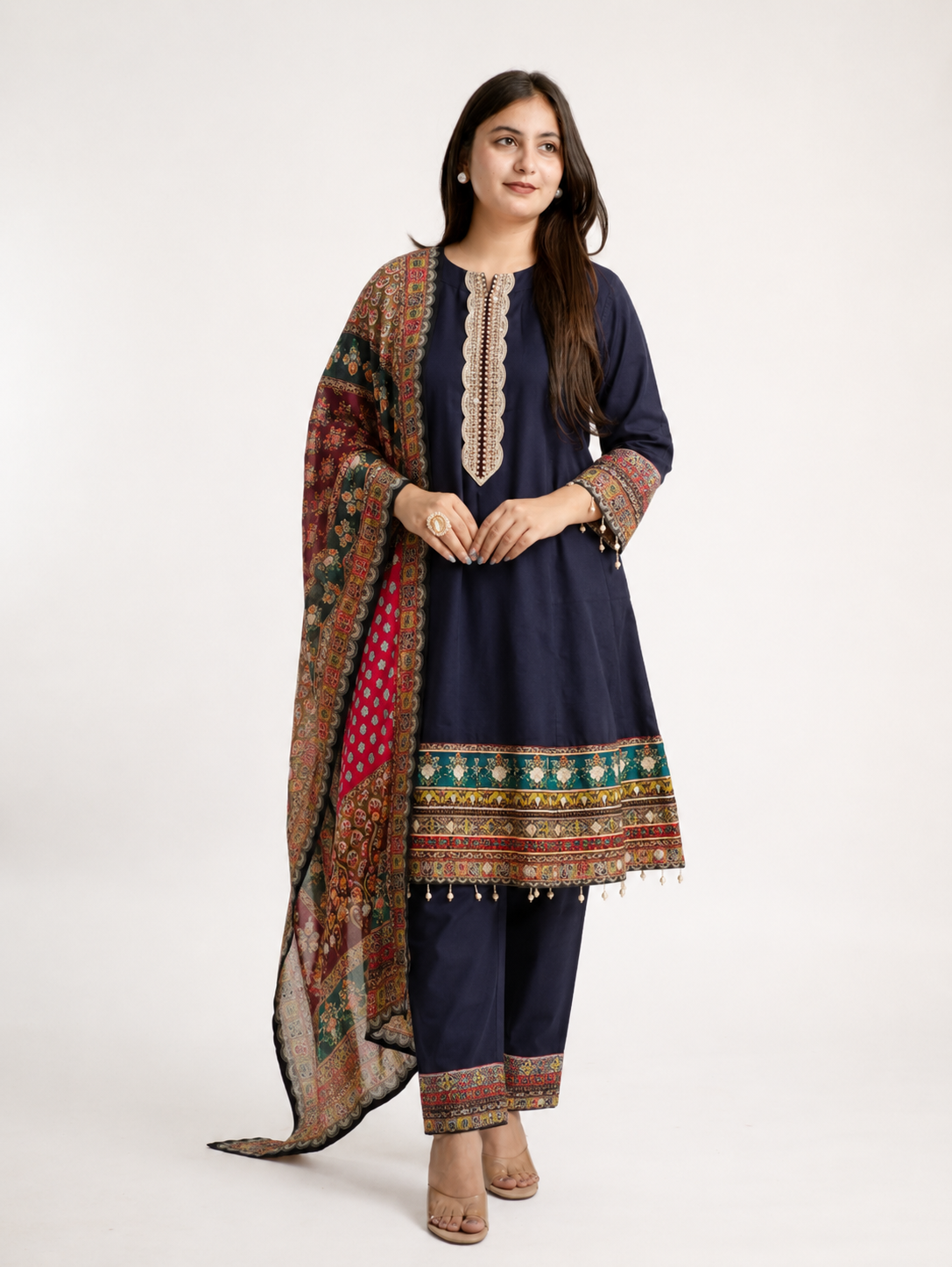 Laila Blue Muslin Embroidered Dupatta Set