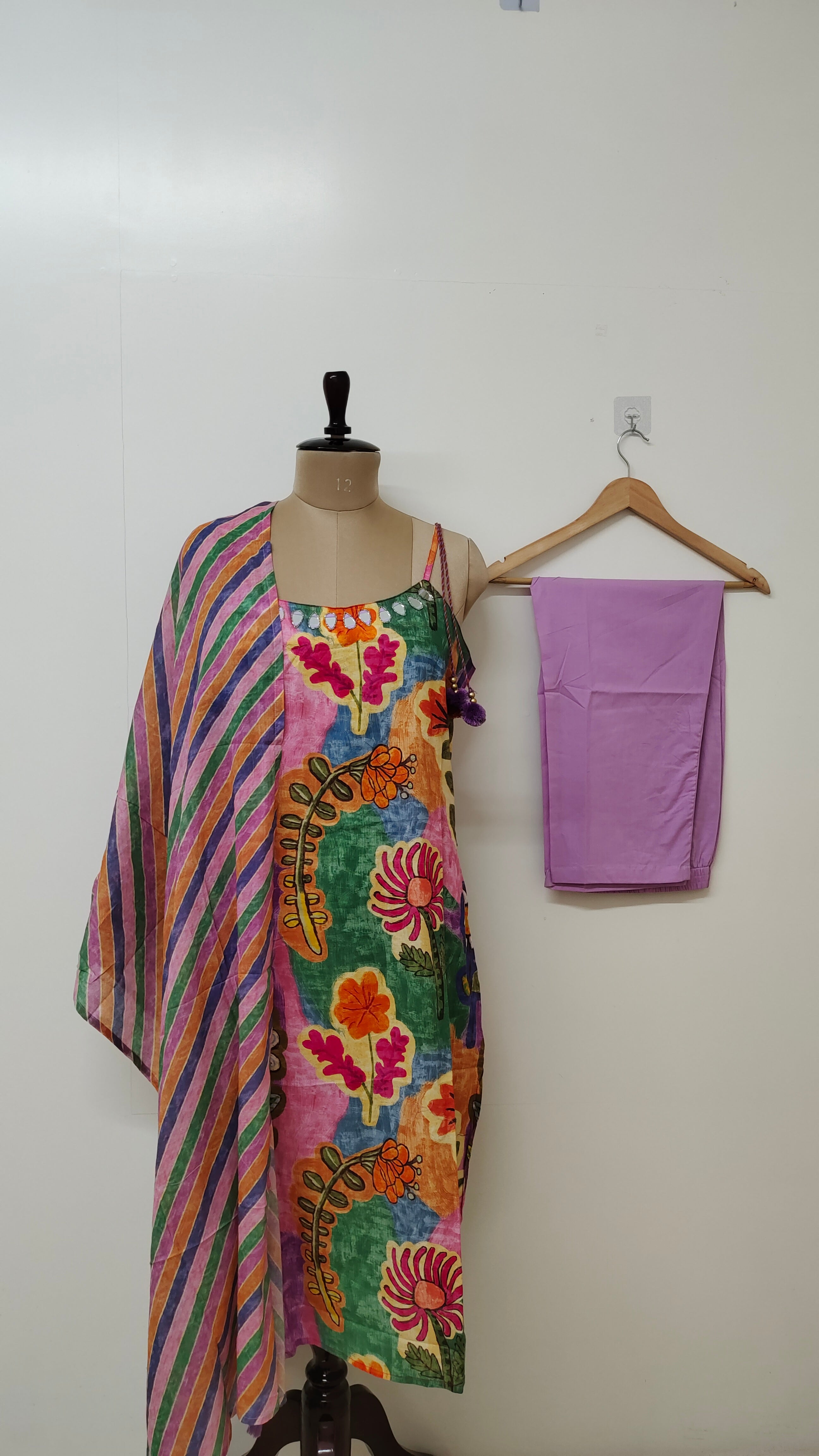 Nagma MultiColor Cotton Floral Sleeveless Dupatta Set