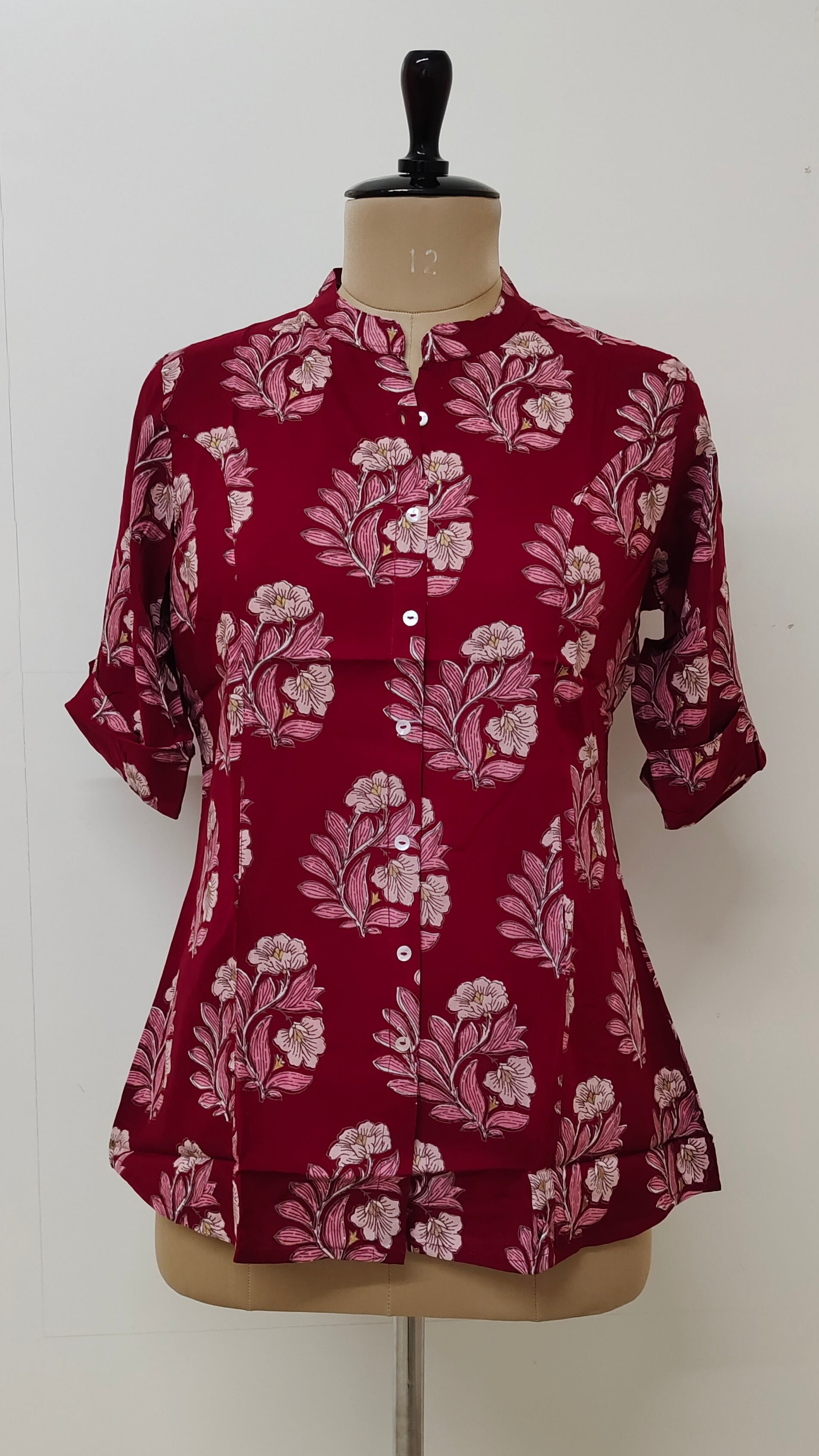Cherry Red Rayon Floral Short Top