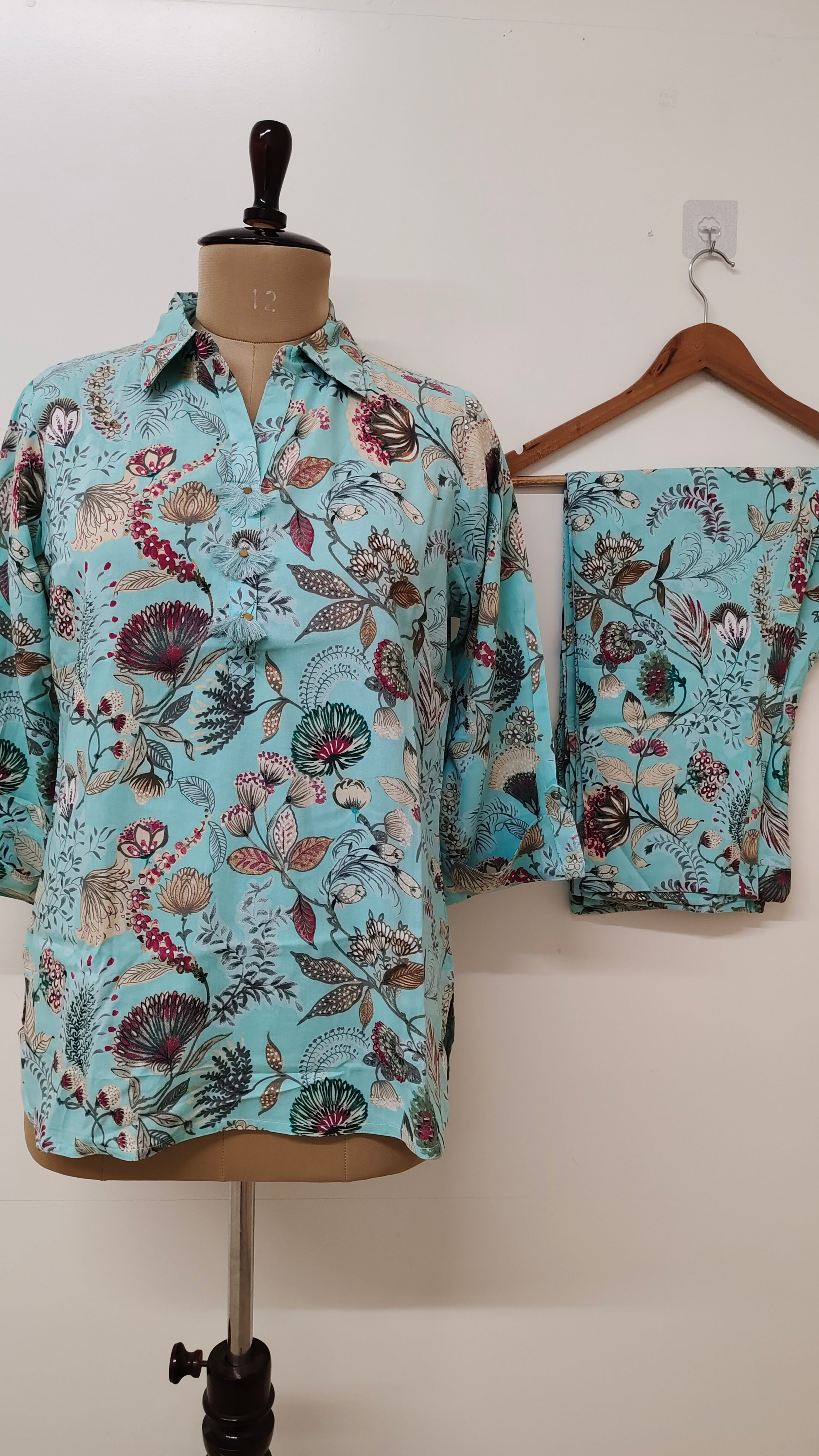 Jasmine Blue  Rayon Floral Coord Set