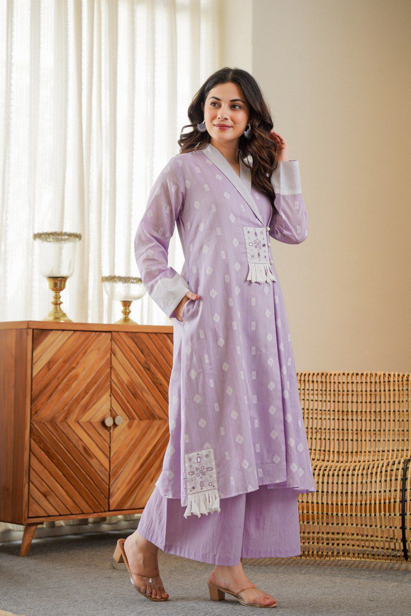 Alavya Cotton Angrakha Hand Detailed Cotton Pant Set - The Jaipur Studio