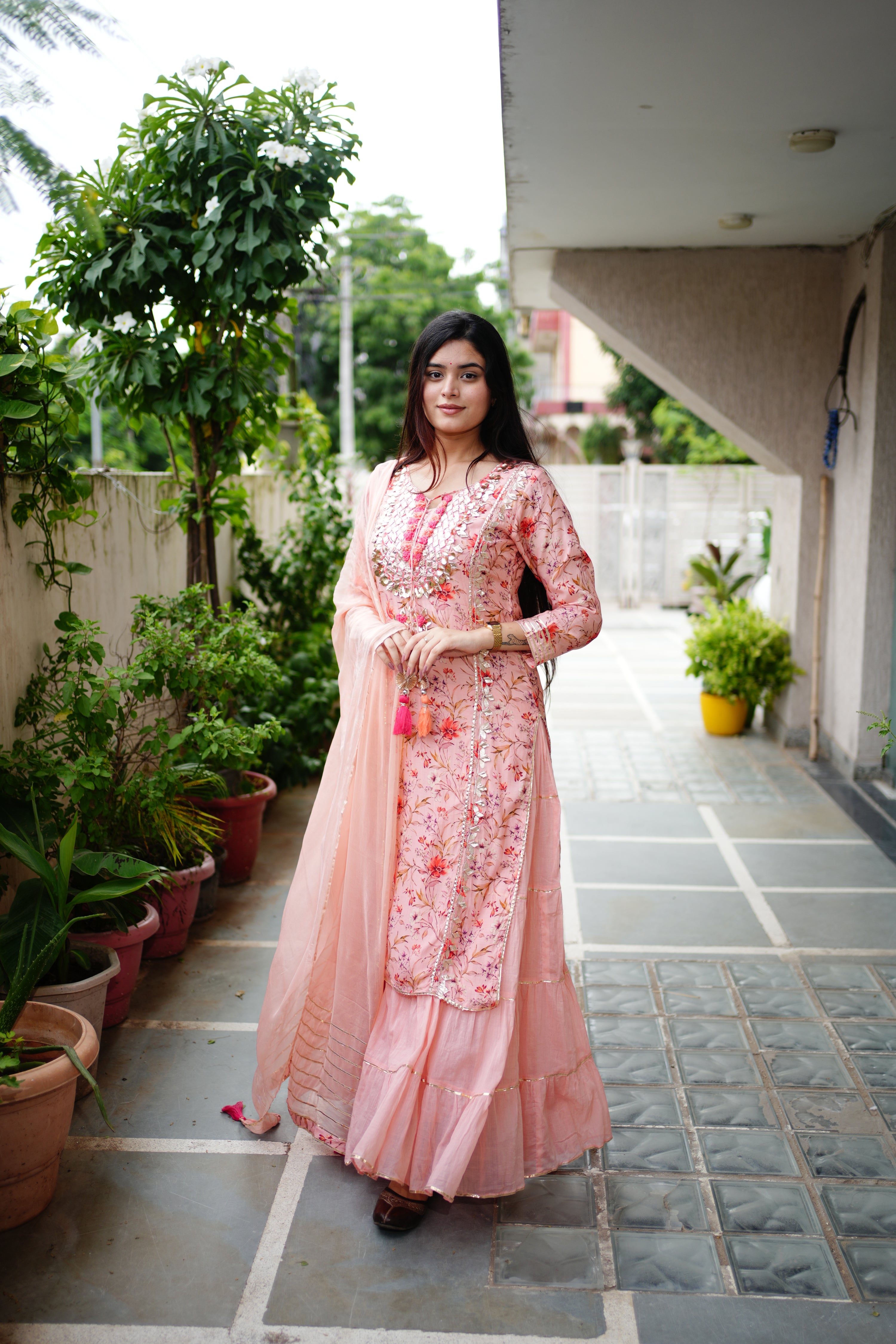 Reem Floral Double Layer Dupatta Set - The Jaipur Studio