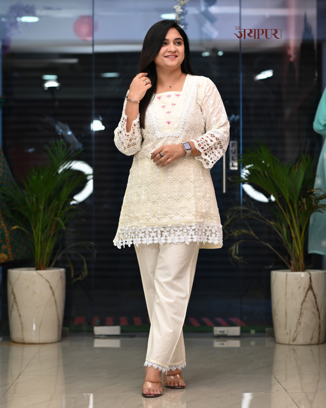 Shakira Cream Sciffili Cotton Coord Set