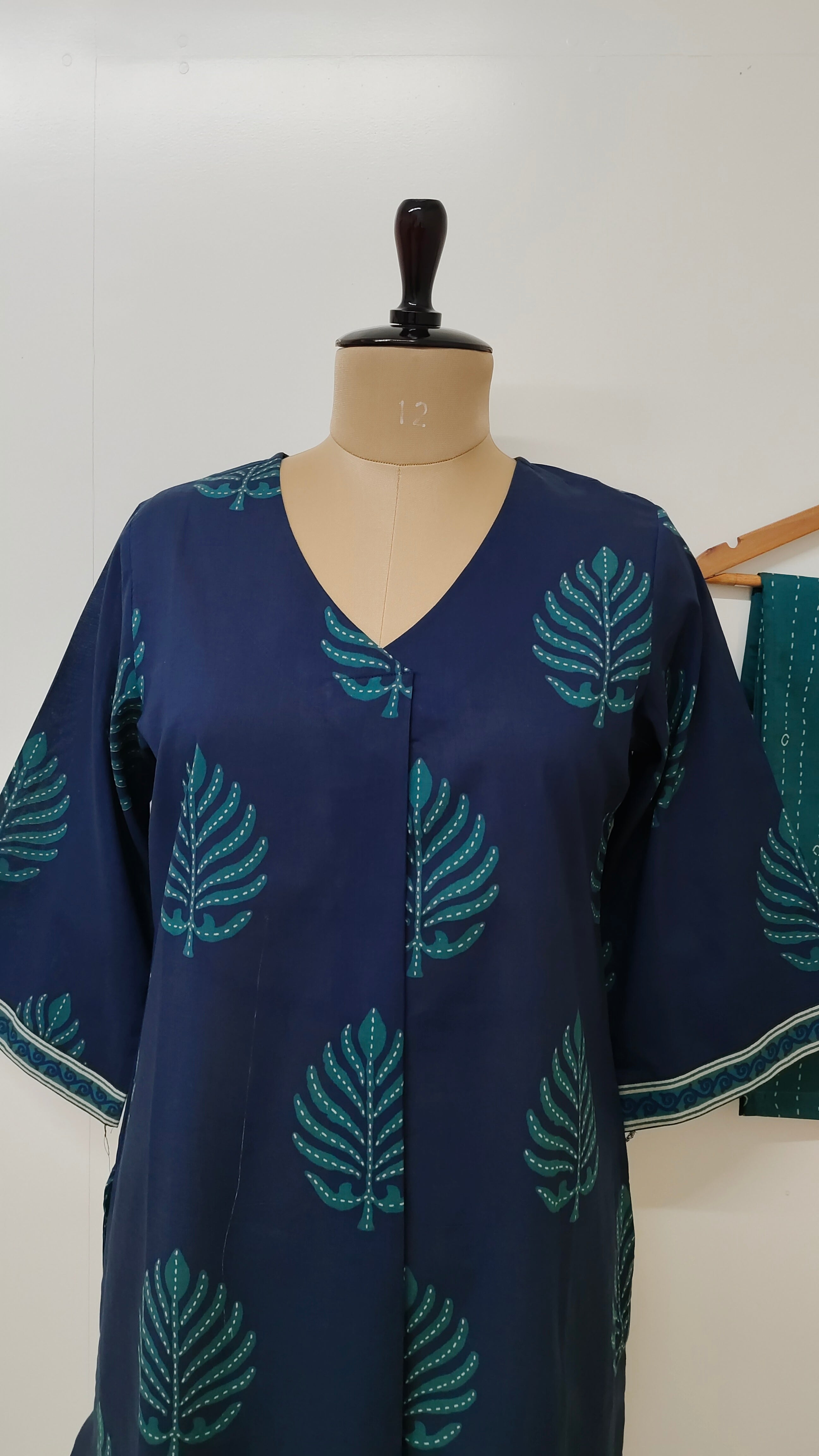 Kush Blue Cotton A-line Kurta Set