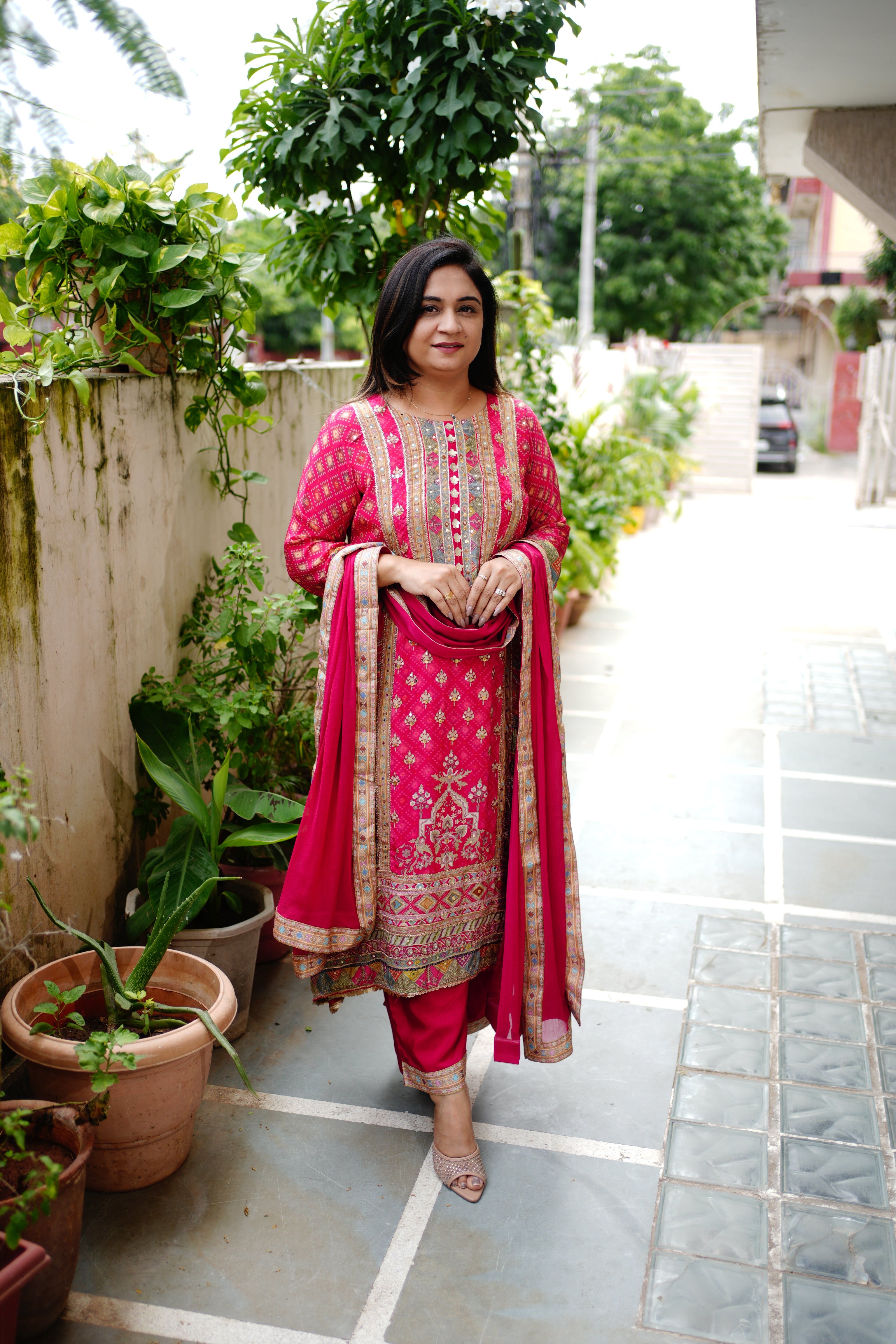 Roshni Asymmetric Crepe Embroidered Pant Set - The Jaipur Studio