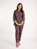 Wine Muslin Floral Printed Coord Set