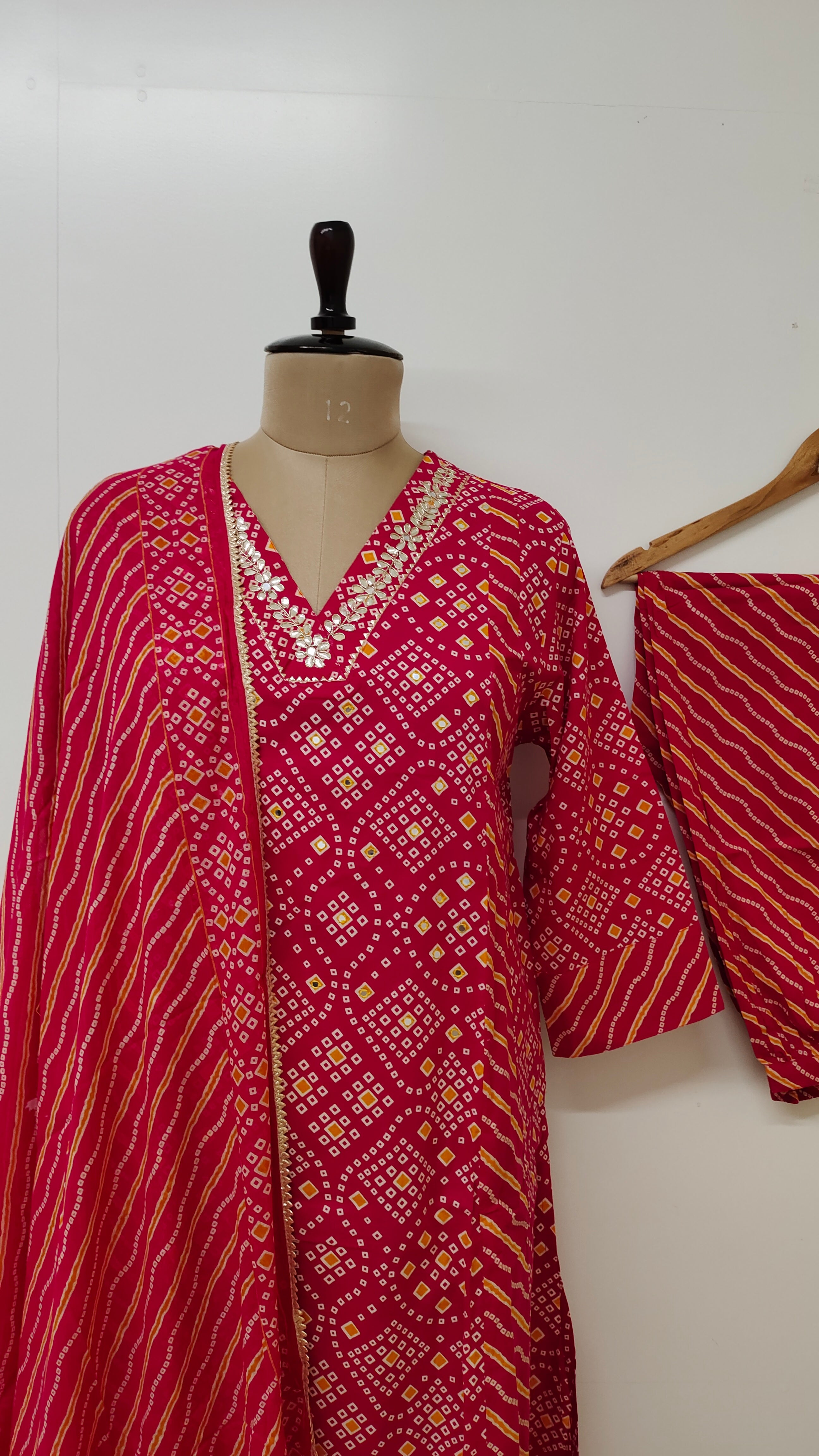 Jiara Bandhani Cotton A-line Dupatta Set