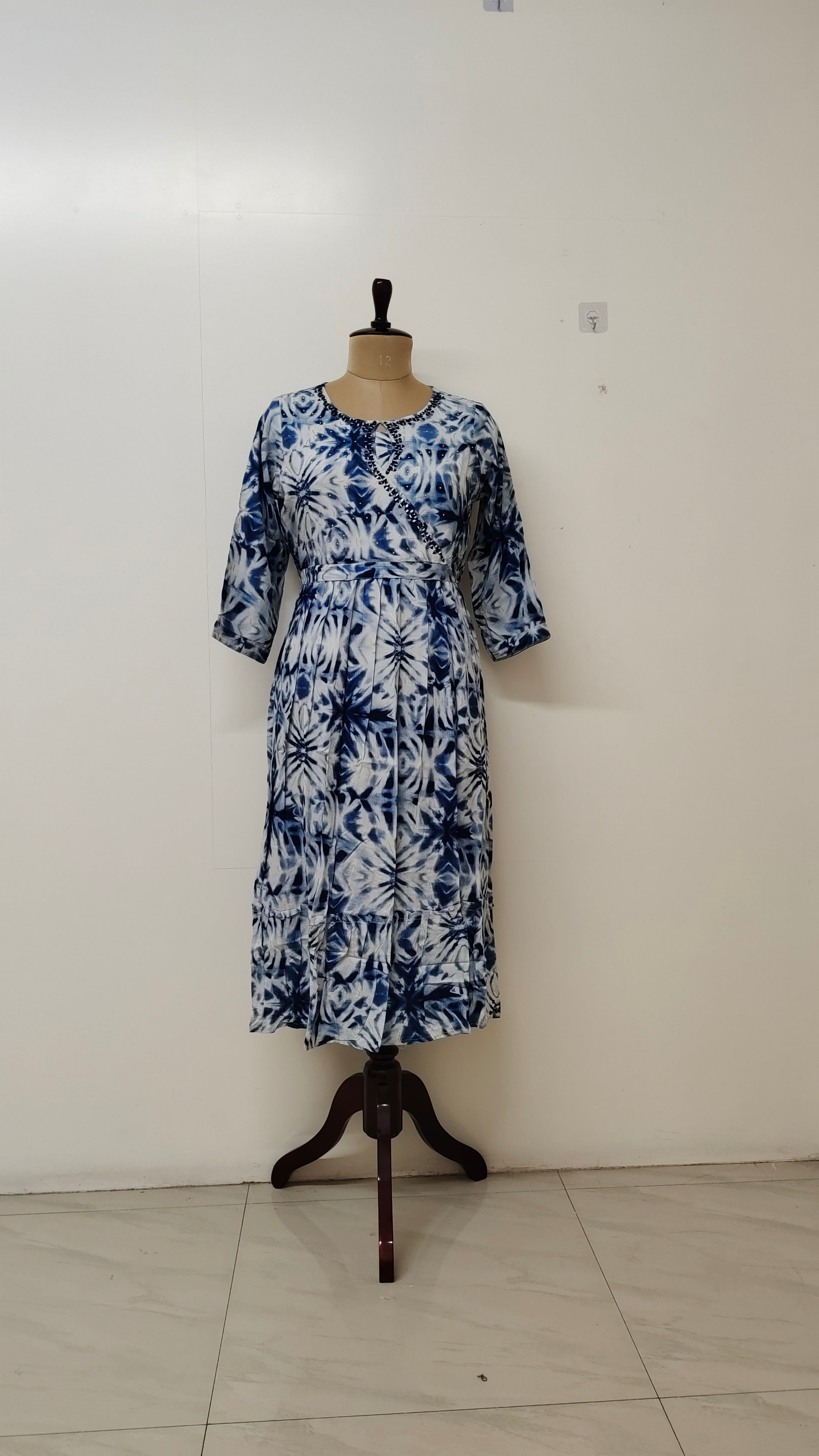 Amara Blue Rayon Long Dress With Belt