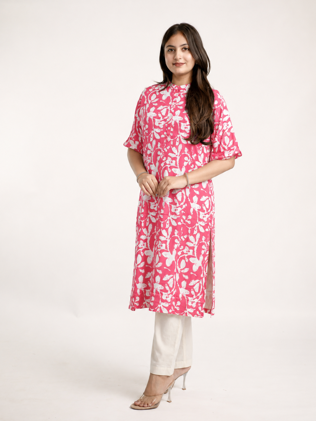 Julie Peach Casual Rayon Straight Kurta