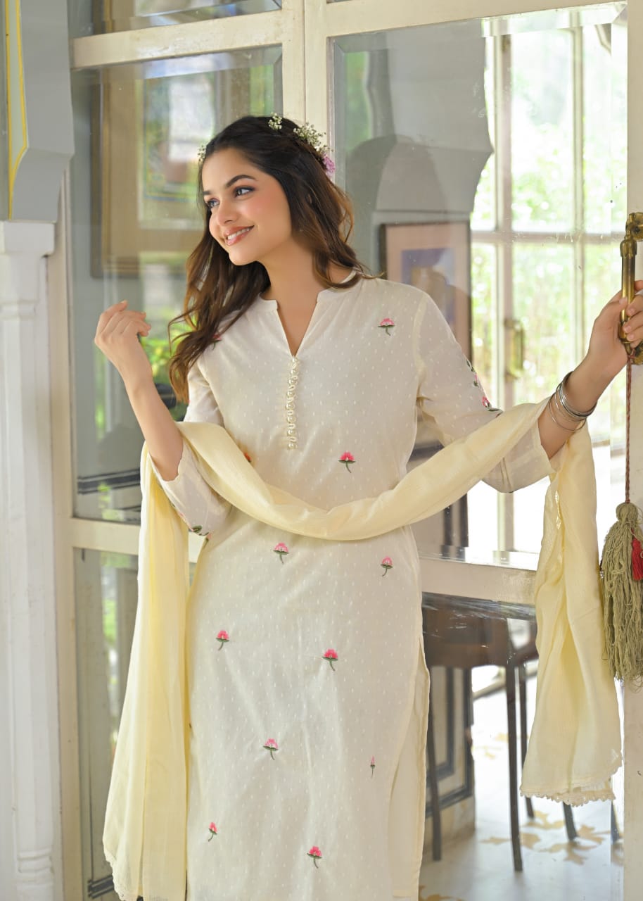 Sahiba Mul Cotton Embroidered Pant Set - The Jaipur Studio