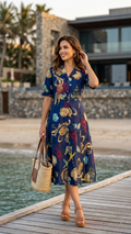 Debina Blue Cotton Short Dress