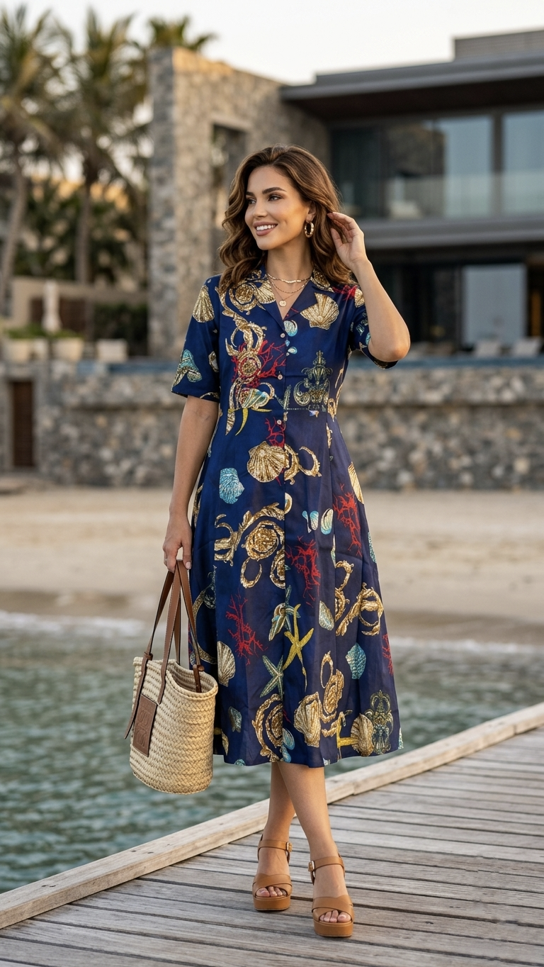 Debina Blue Cotton Short Dress