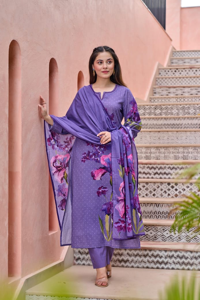 Blossom Lily Cotton HandEmbroidered Pant Set - The Jaipur Studio
