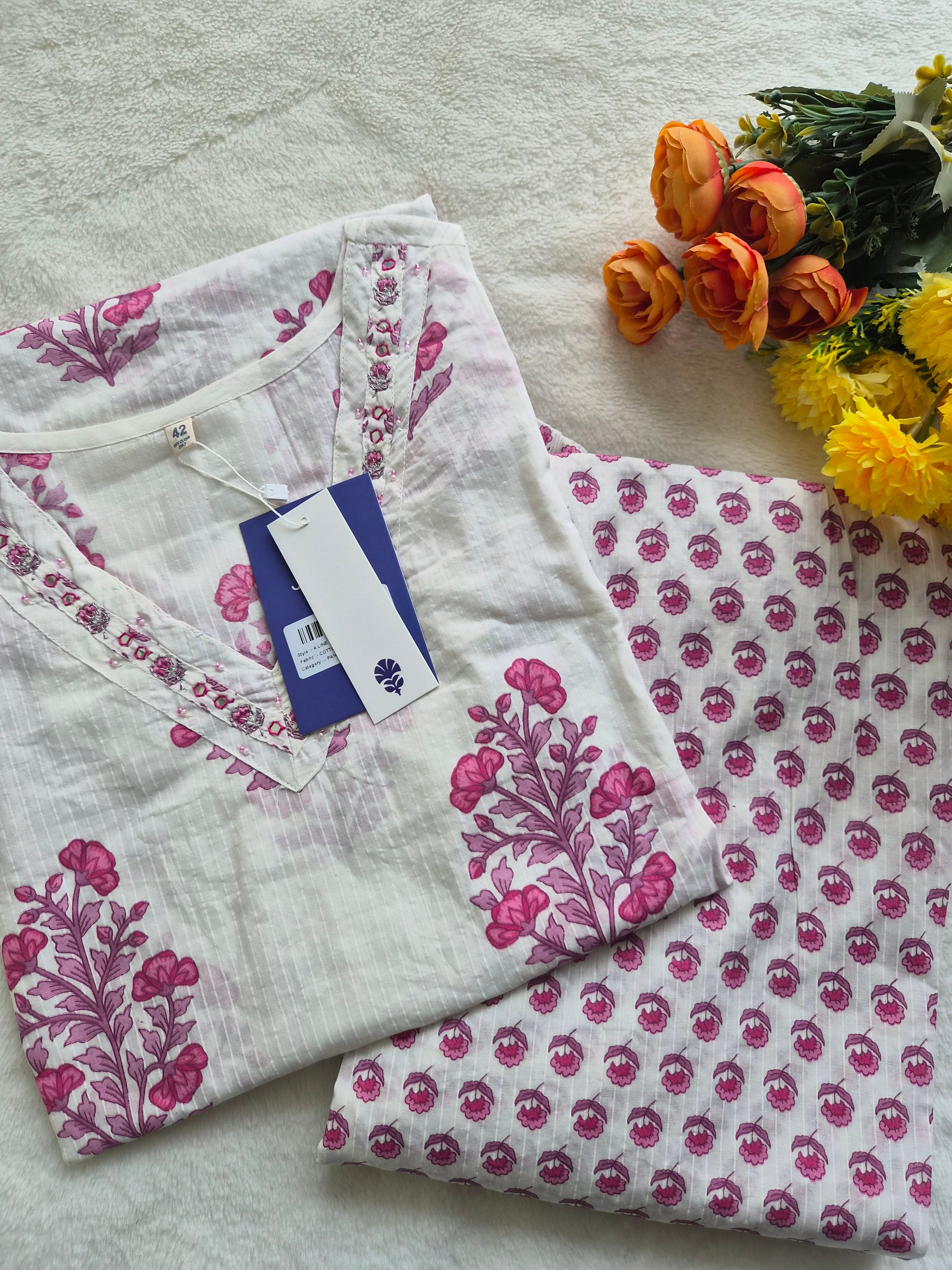 Kriti Handblock Cotton Afgani Set With Pockets