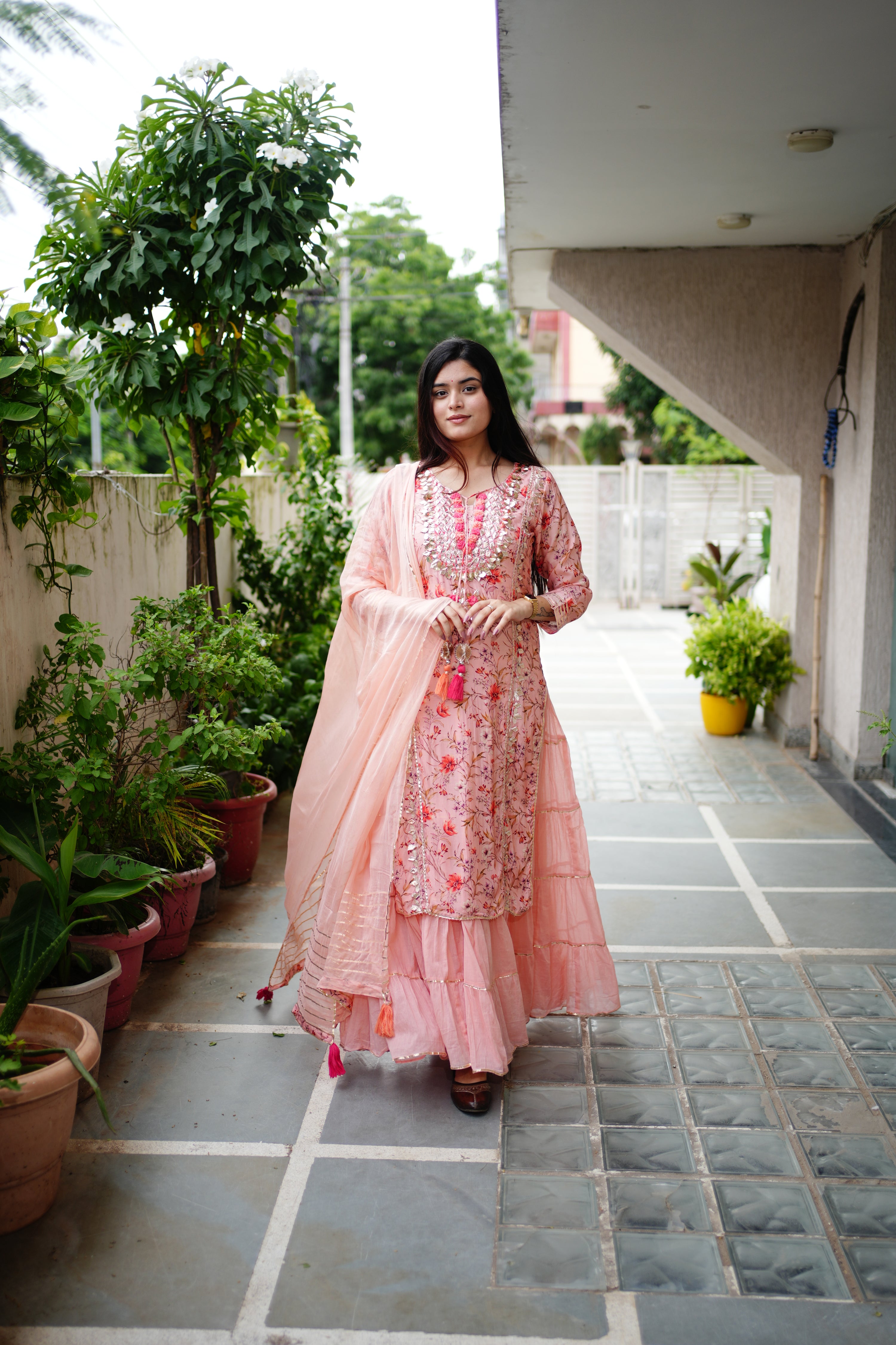 Reem Floral Double Layer Dupatta Set - The Jaipur Studio