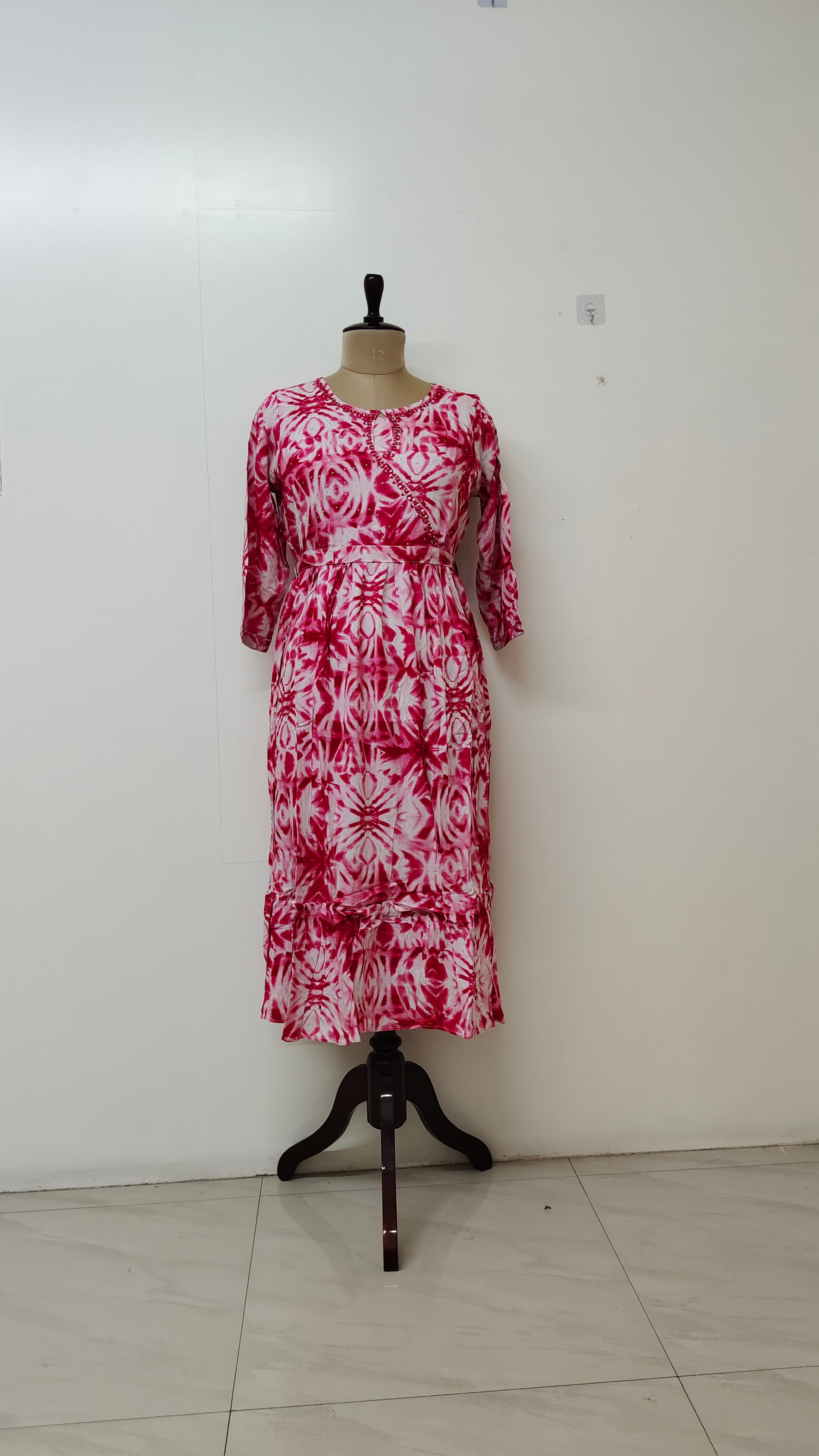 Amara Pink Rayon Long Dress With Belt