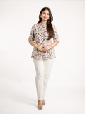 White Rayon Floral Blossom Short Top