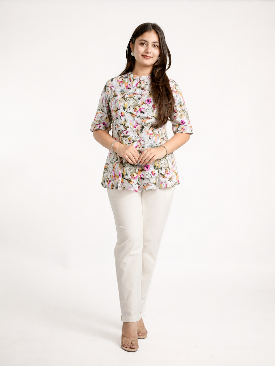 White Rayon Floral Blossom Short Top