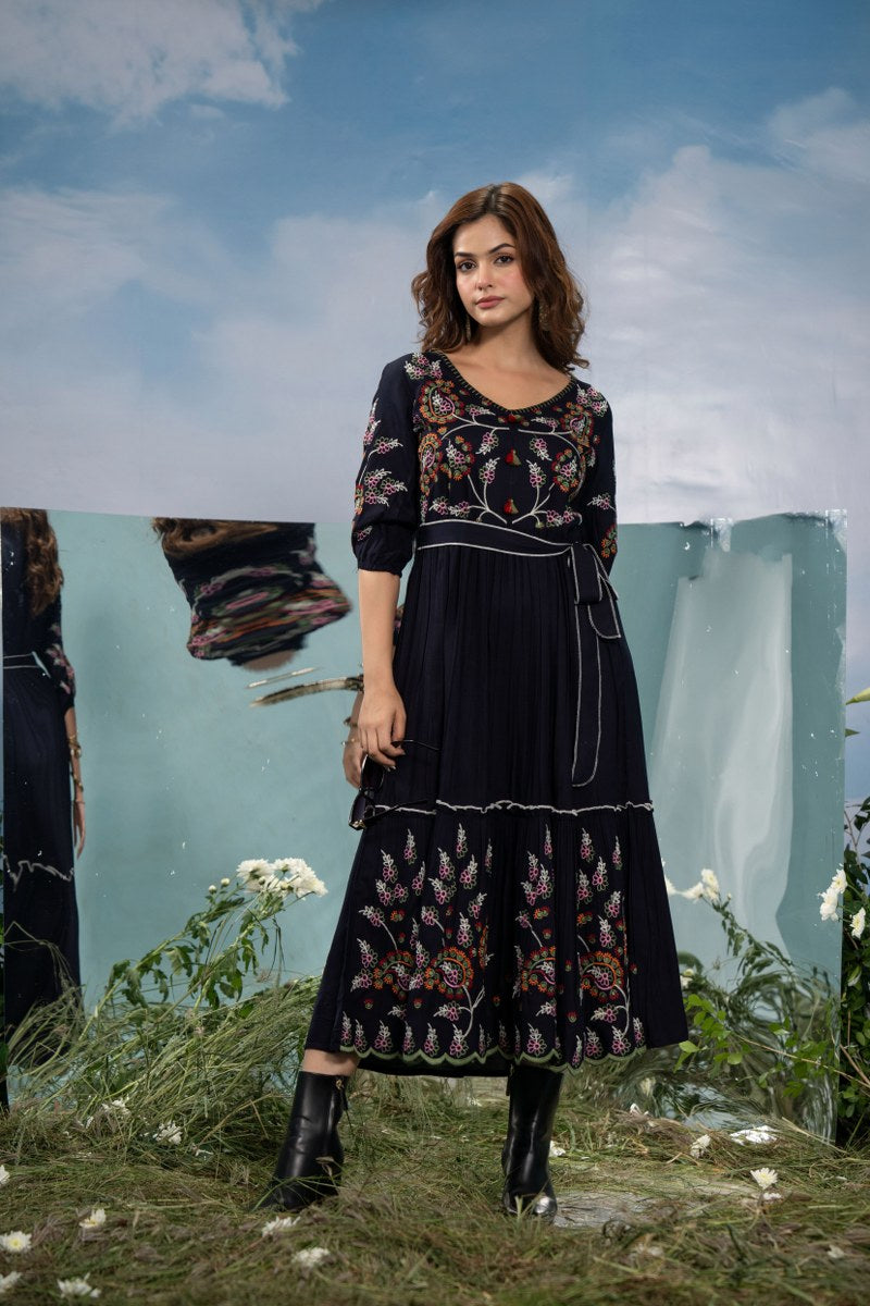 Elleza Cotton Embroidered Long Dress