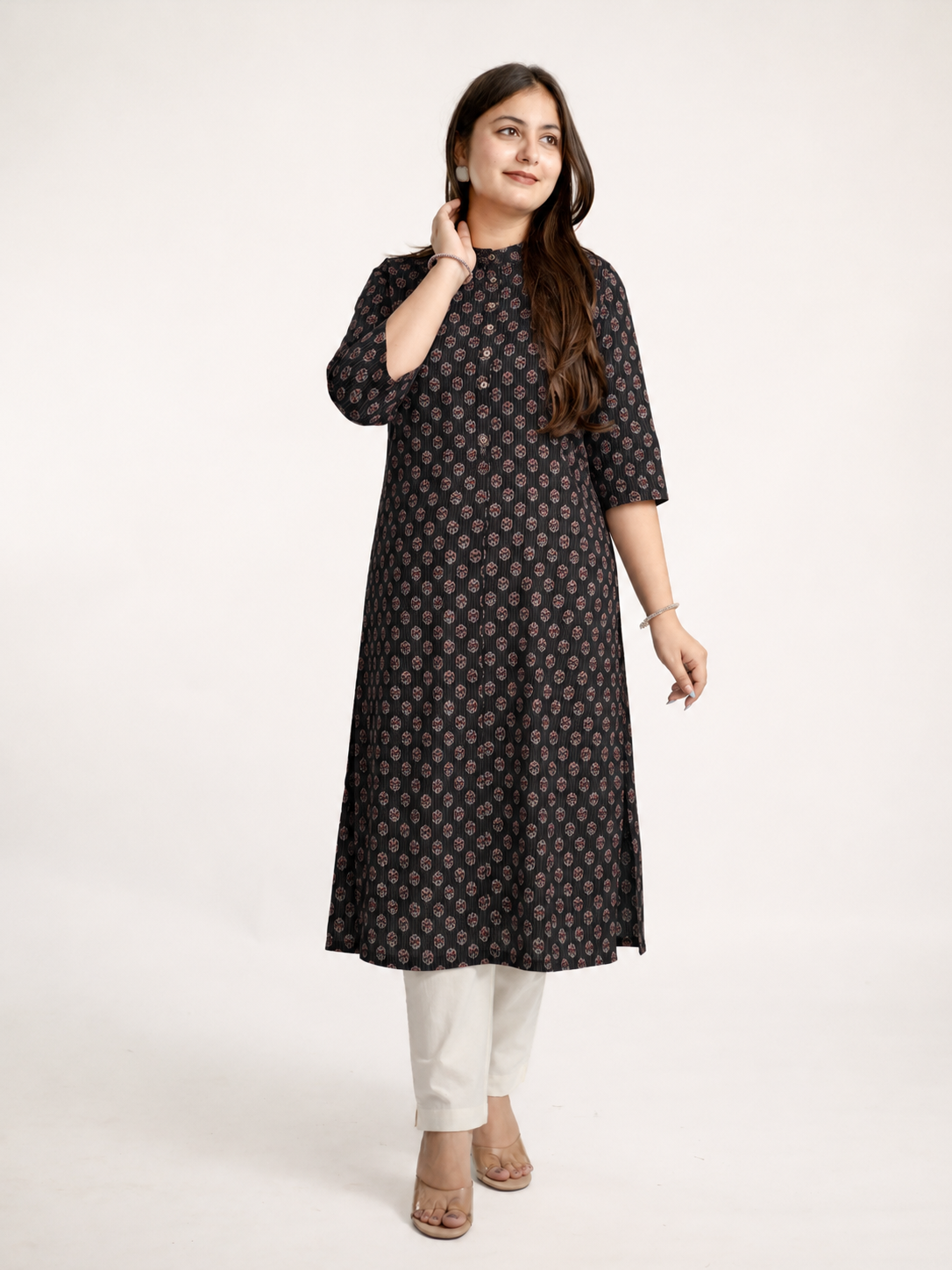 Aashi Cotton Katha Handblock Casual Straight Kurta