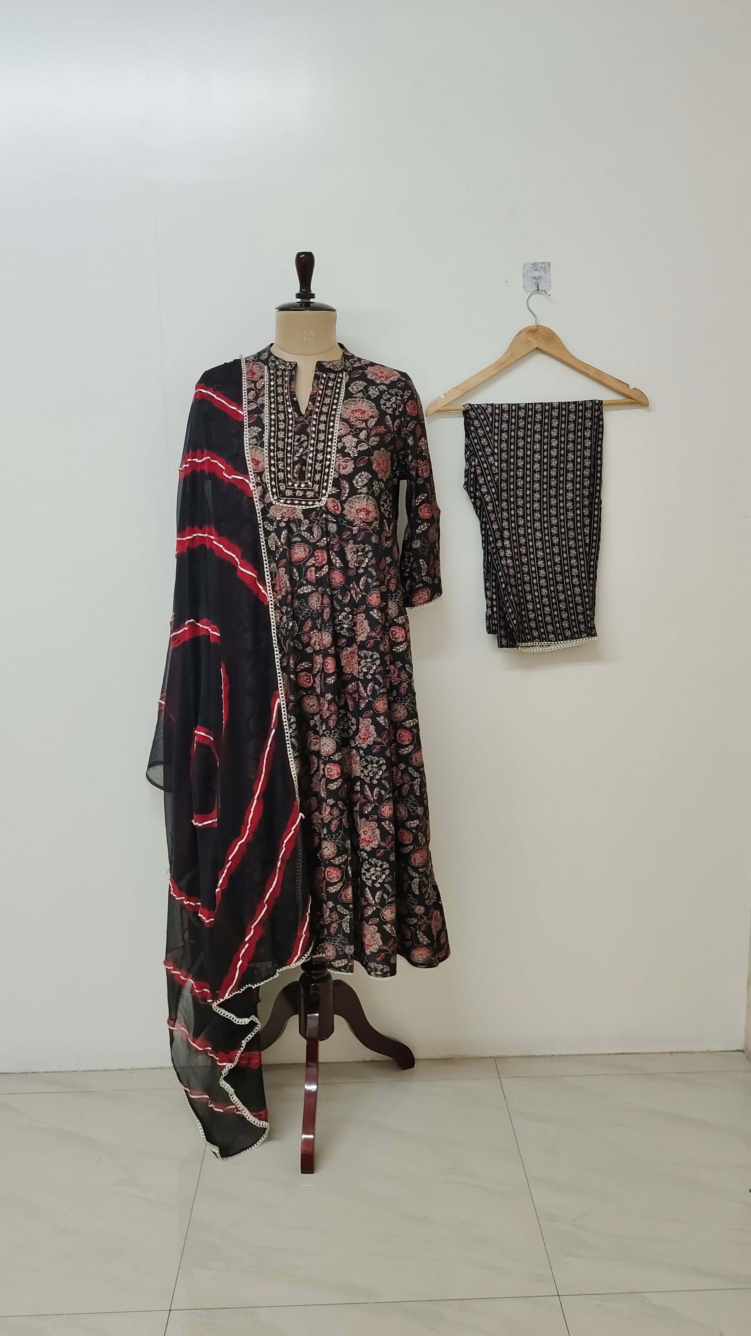 Nehal Black Muslin Embrideiered Anarkali Duppata Set