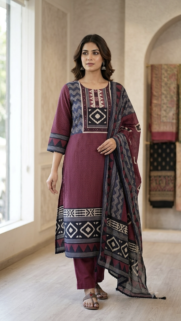 Gehna Cotton Casual Embroidered Dupatta Set