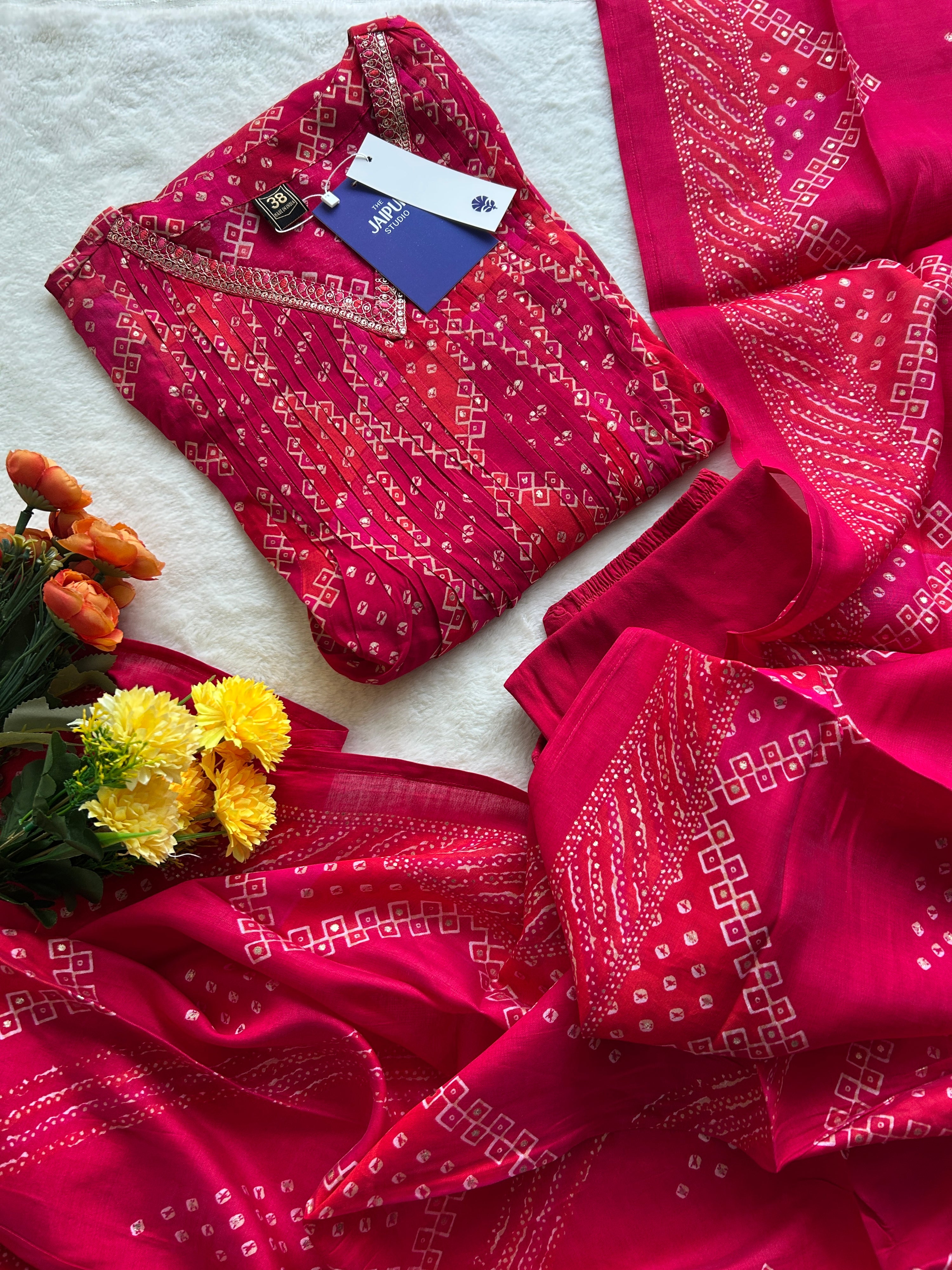 Noor Muslin Bandhani Embroidered Pant Set