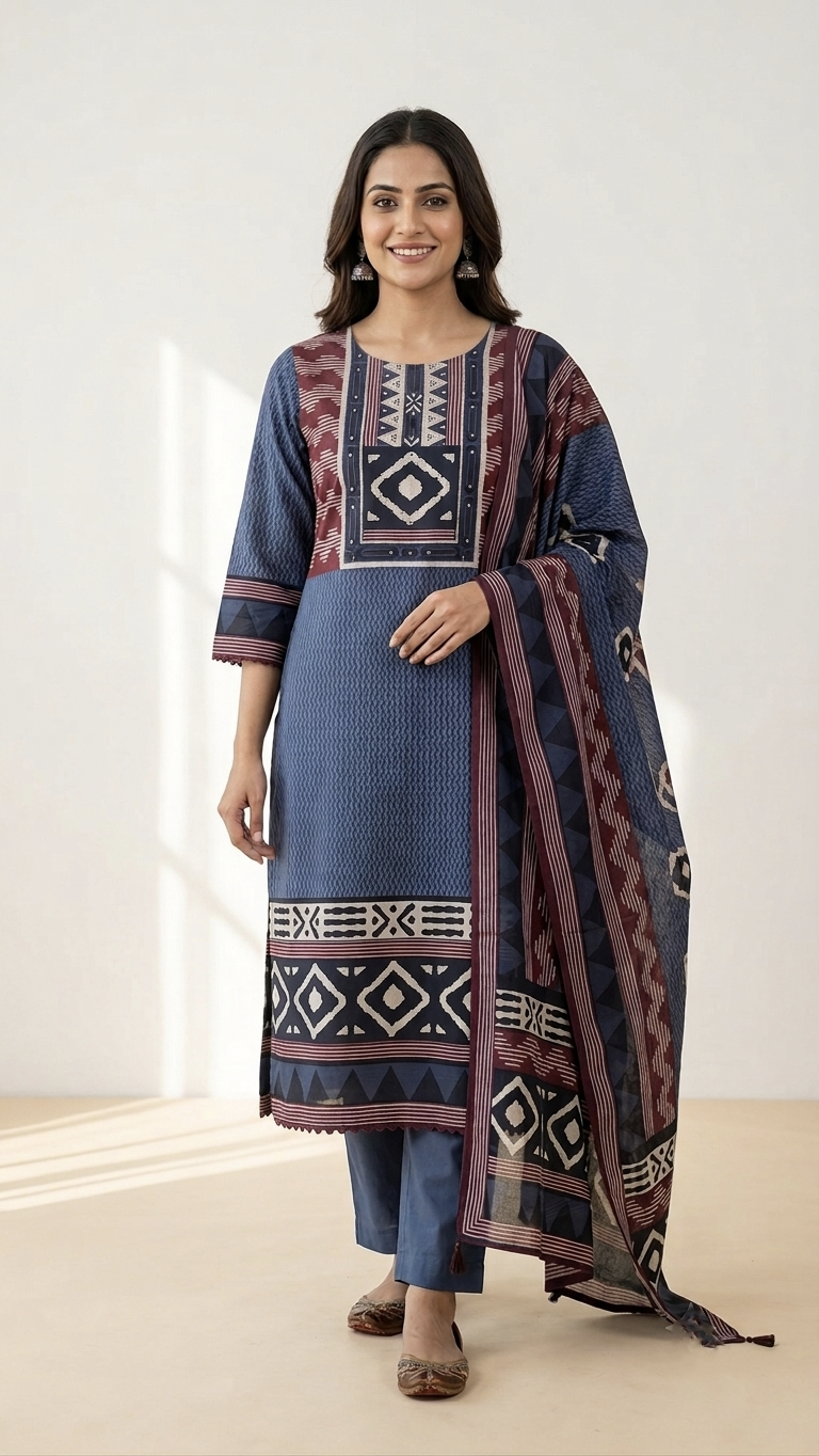 Gehna Cotton Casual Embroidered Dupatta Set