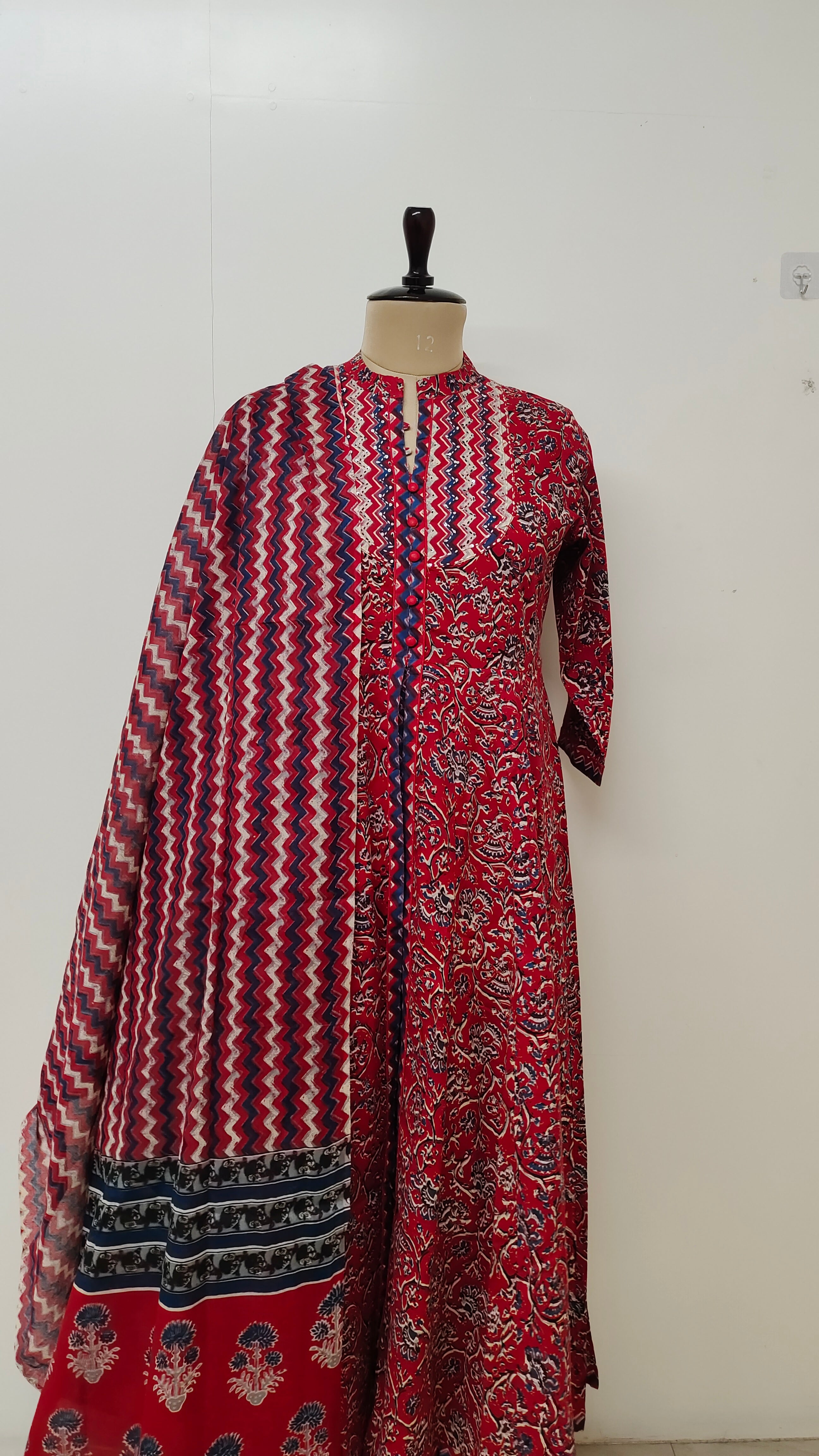 Sadiya Red Cotton Anarkali Dress with along Dupatta