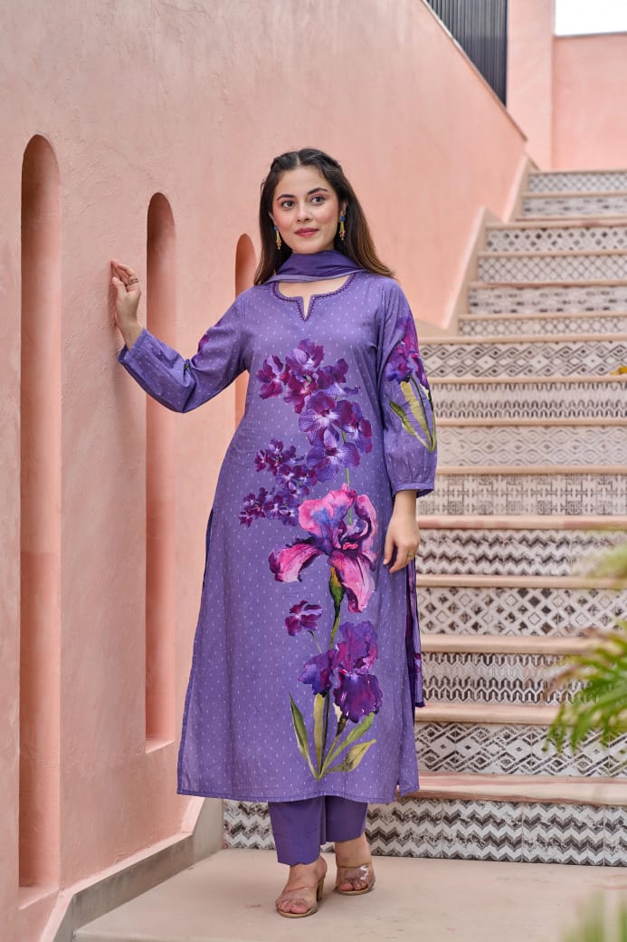Blossom Lily Cotton HandEmbroidered Pant Set - The Jaipur Studio