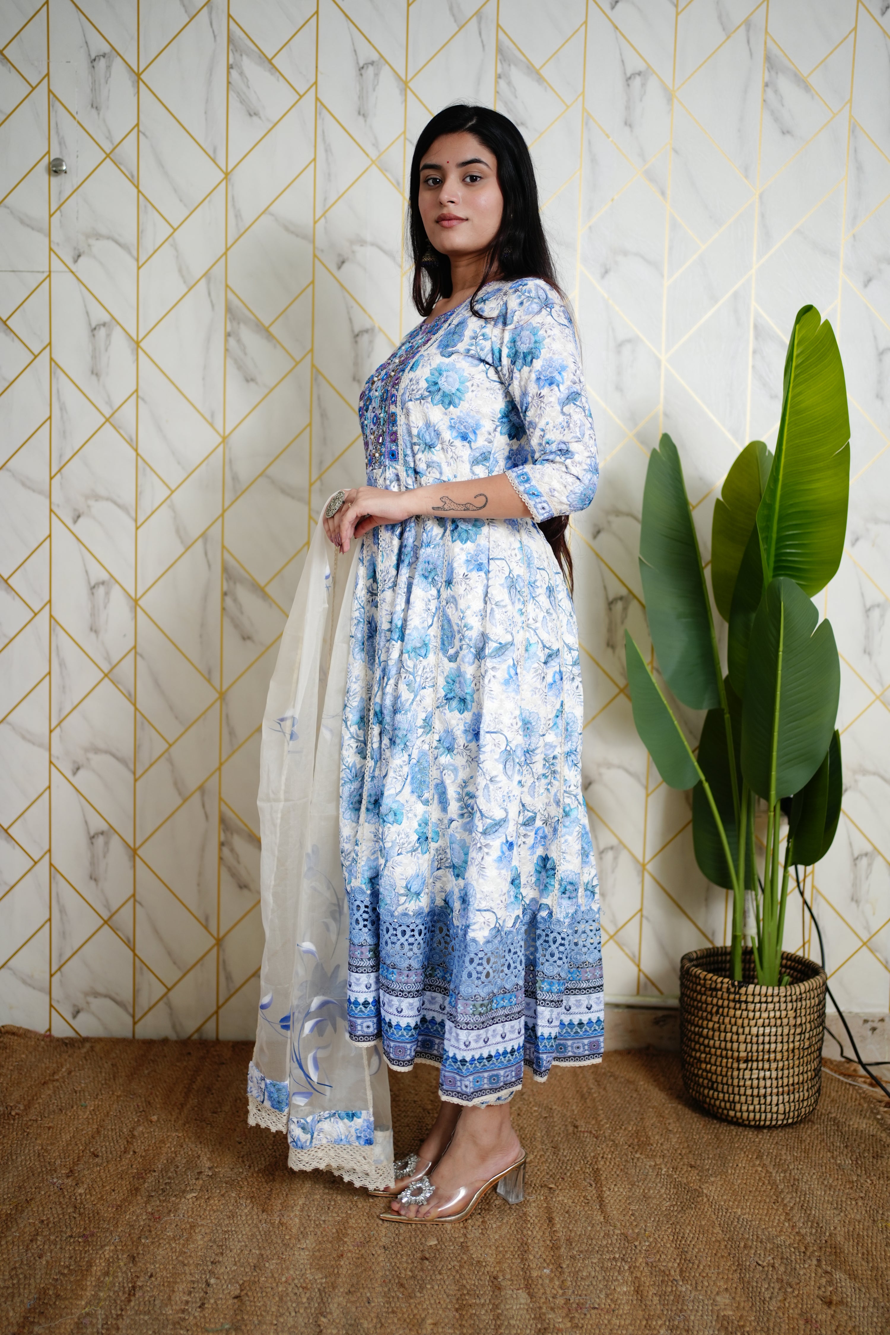 Mahak Cotton Sciffili Embroidered Anarkali Set - The Jaipur Studio