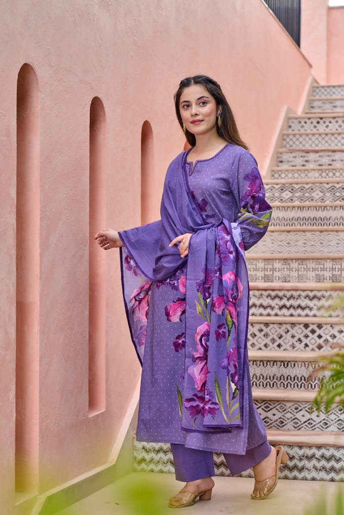 Blossom Lily Cotton HandEmbroidered Pant Set - The Jaipur Studio