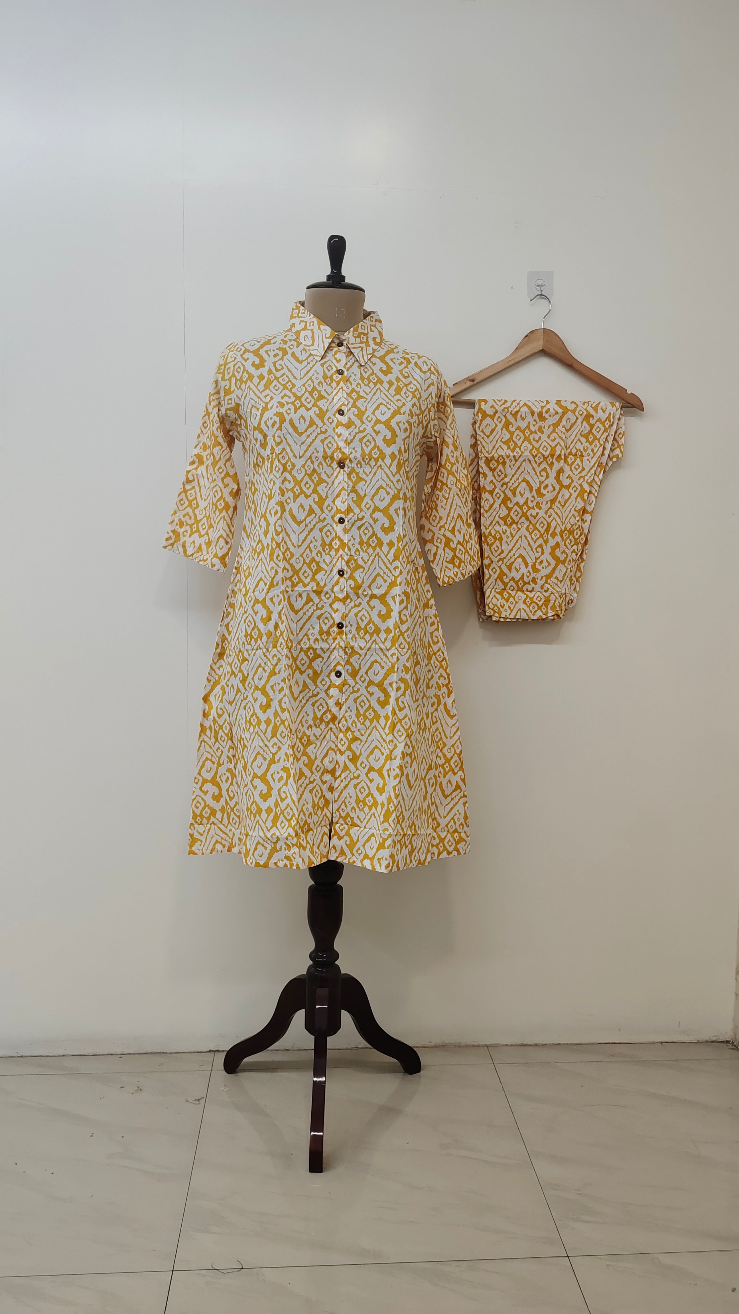 Deepika Yellow Ikkat Cotton A-line Coord Set