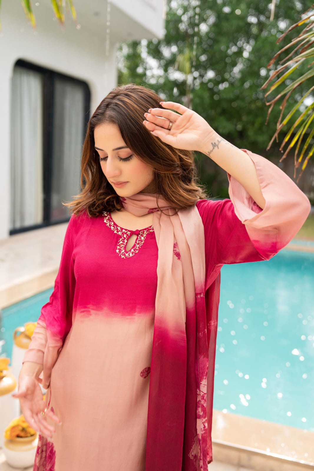 Asymmetric Premium Muslin HandEmbroidered Coord Set - The Jaipur Studio