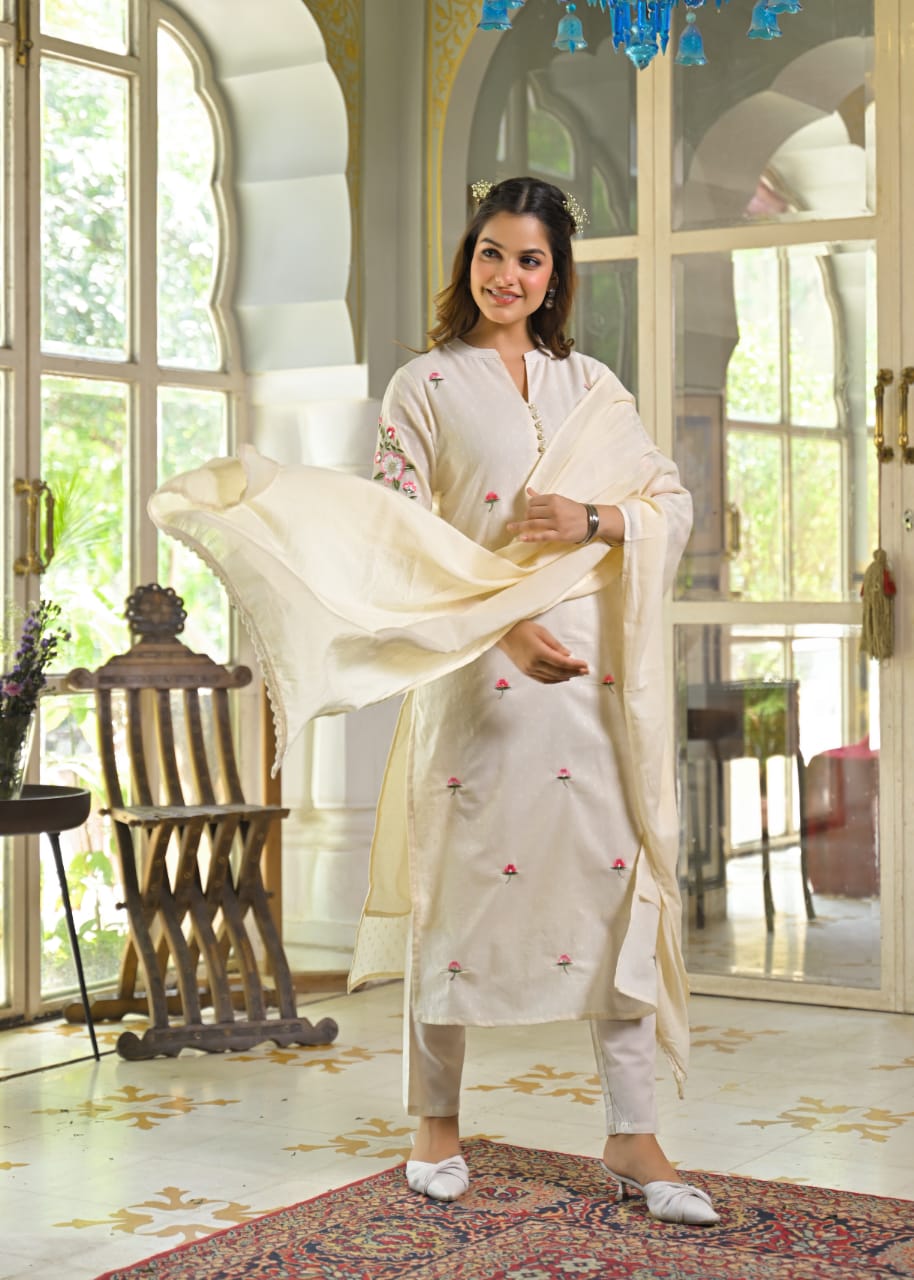 Sahiba Mul Cotton Embroidered Pant Set - The Jaipur Studio