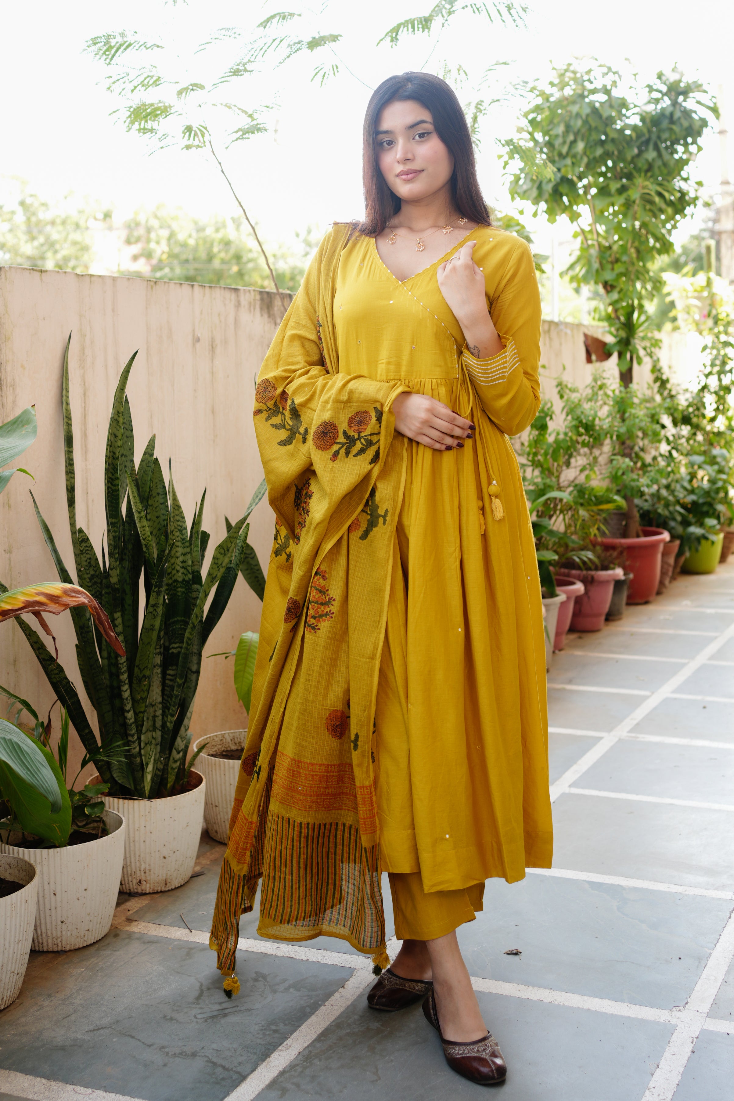 Baani Cotton Angrakha Embroidered Anarkali Set