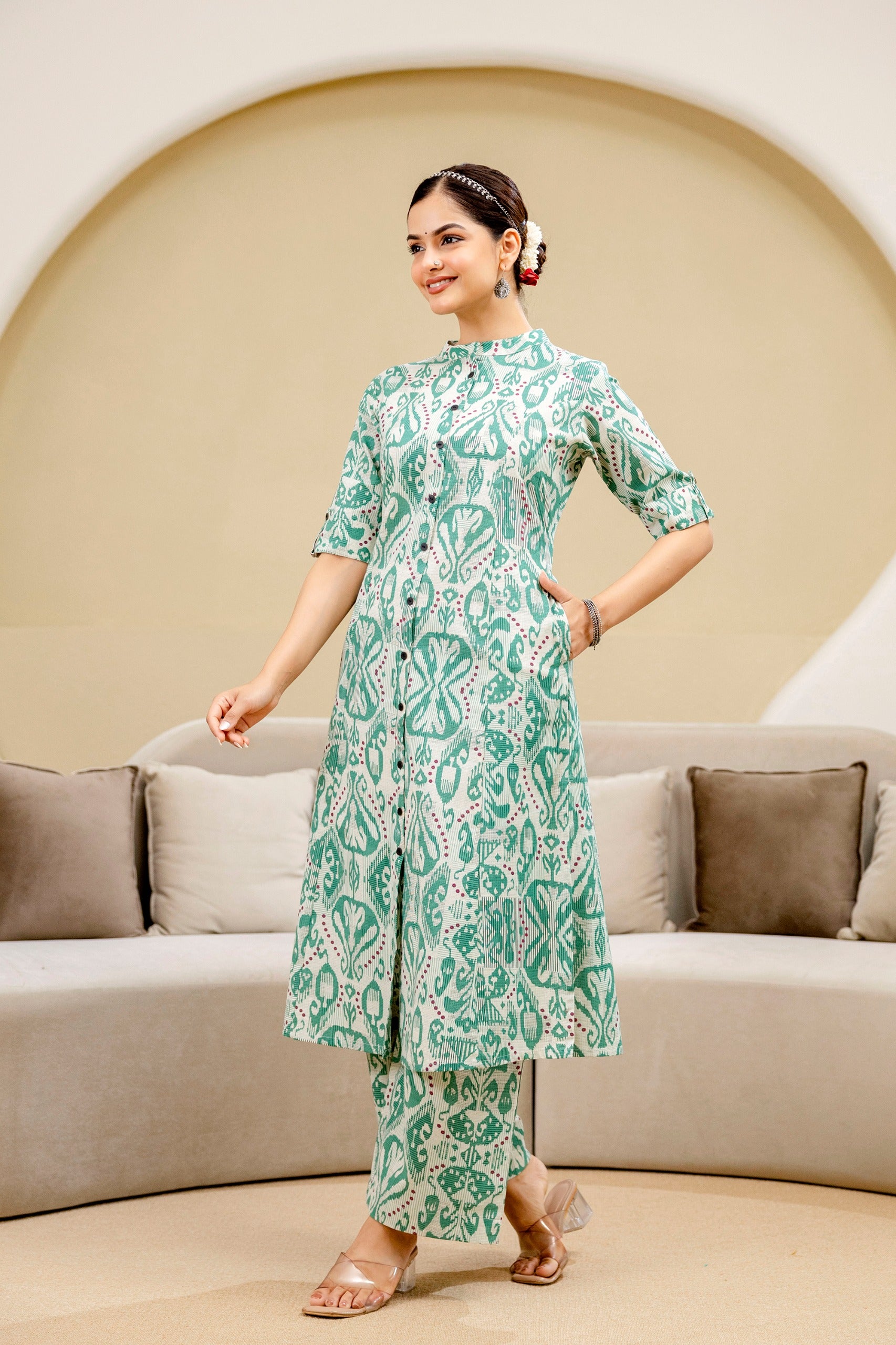 Pari Cotton Ikkat Cotton A-line Coord Set