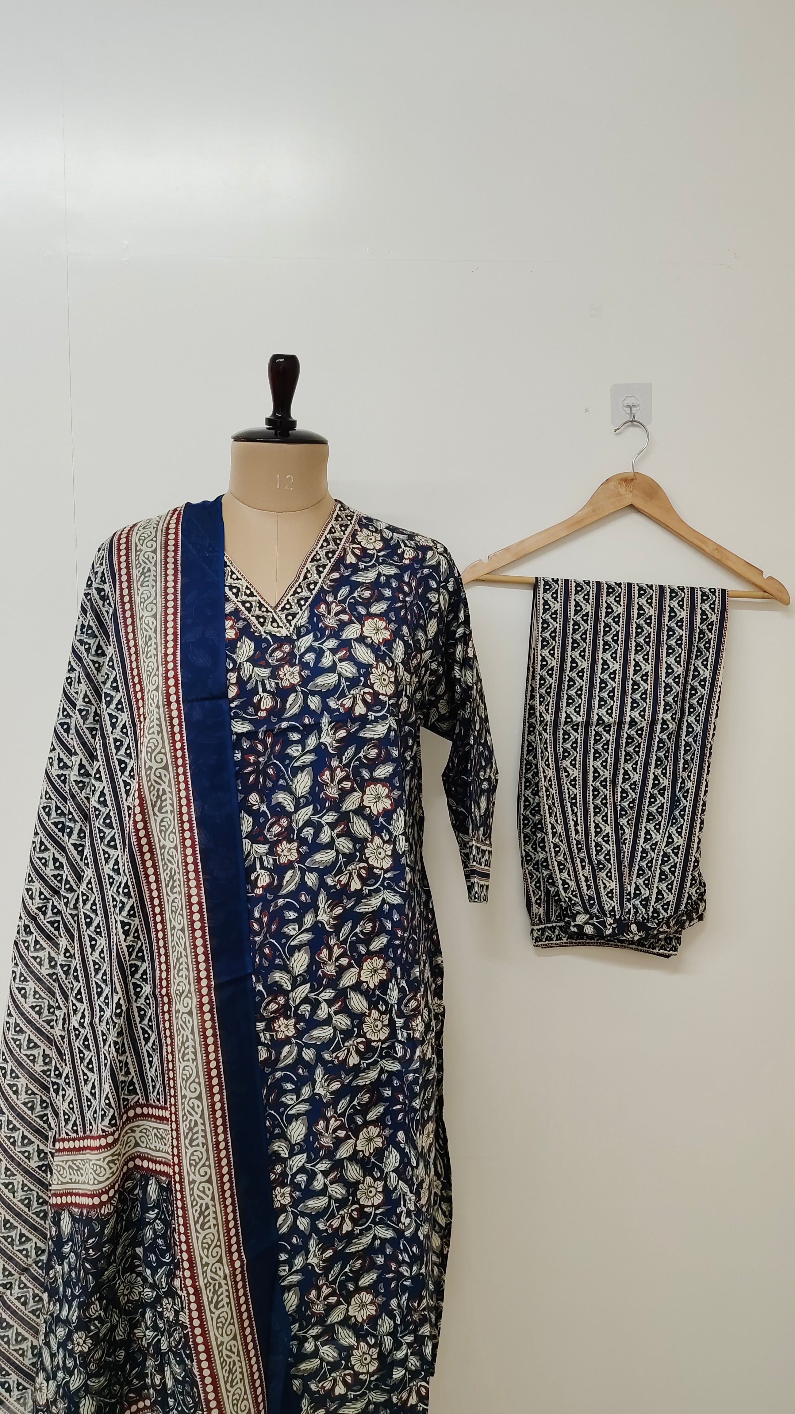 Neelam Blue Cotton Straight Afgani Dupatta Set
