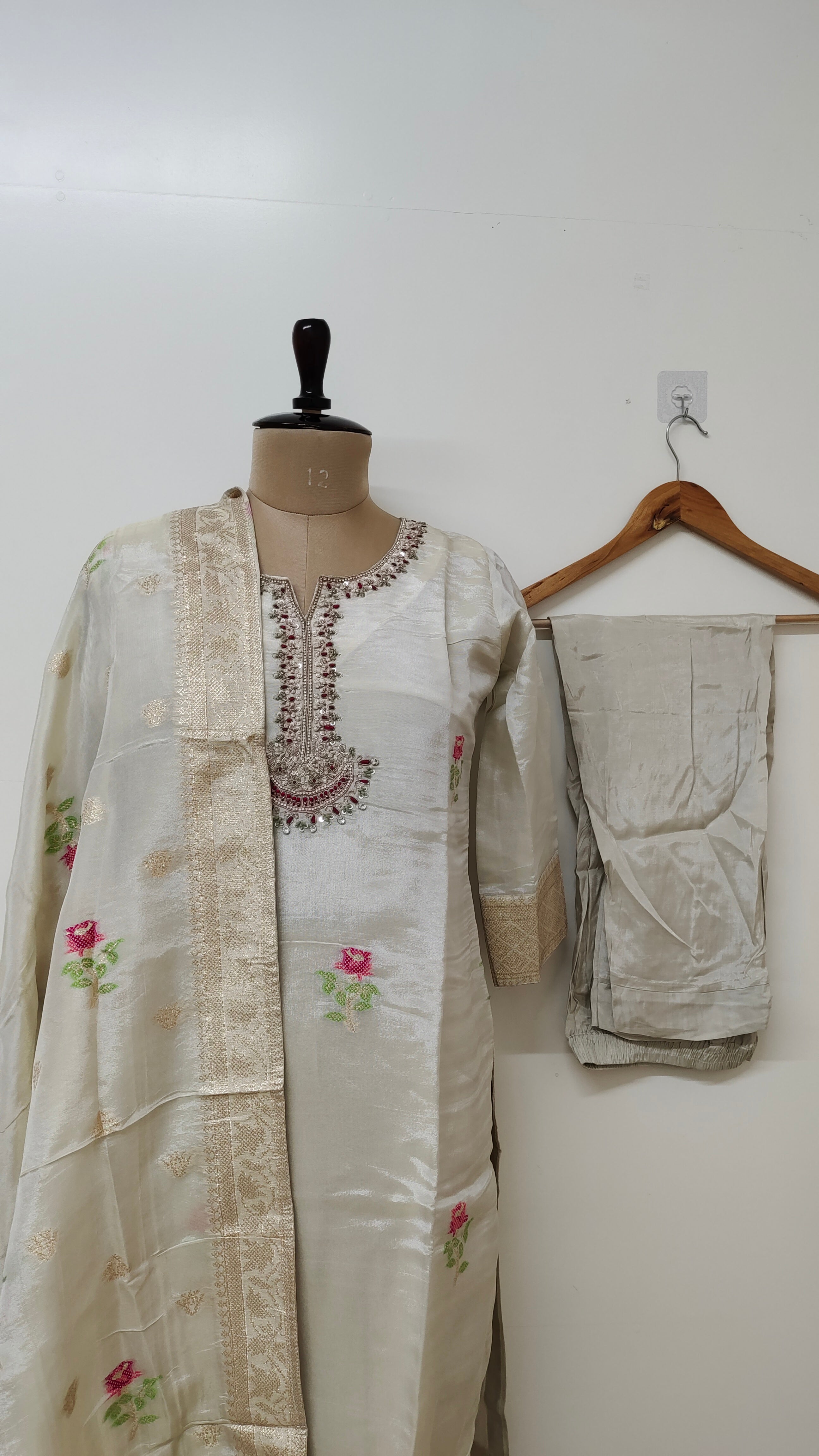 Avni Ivory Shimmer Tissue Embroidered Dupatta Set