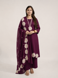 Naira Wine Cotton Cutwork Embroidered Dupatta Set
