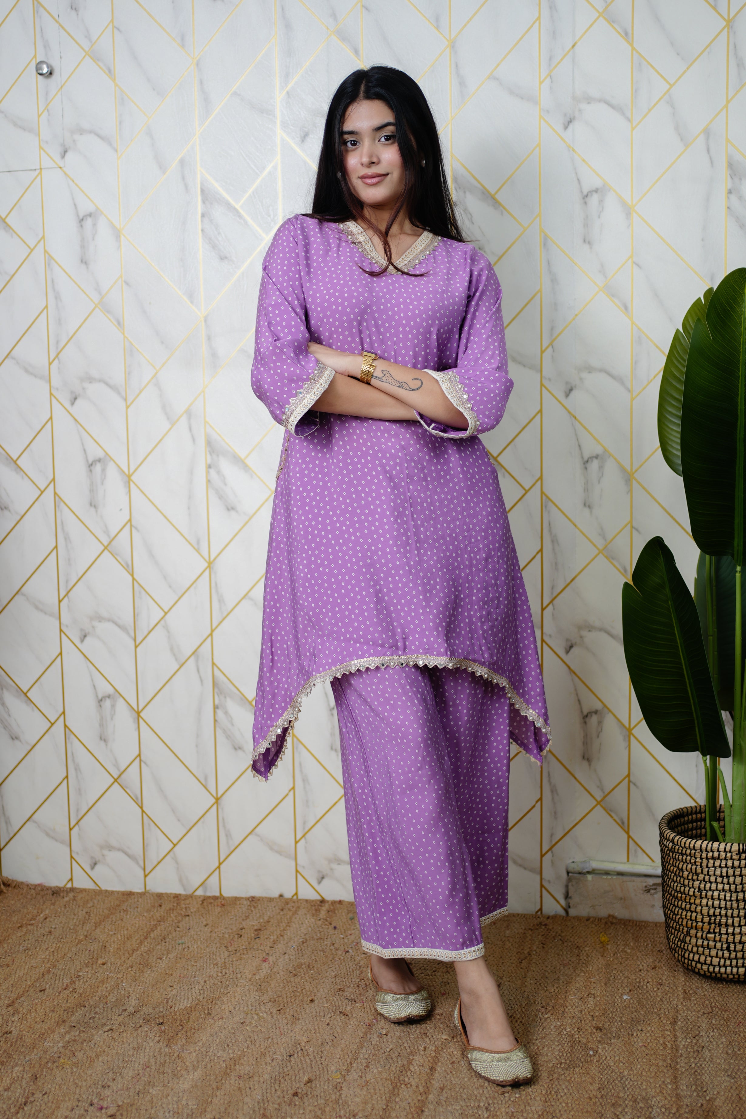 Saachi Asymmetric Muslin Embroidered Coord Set