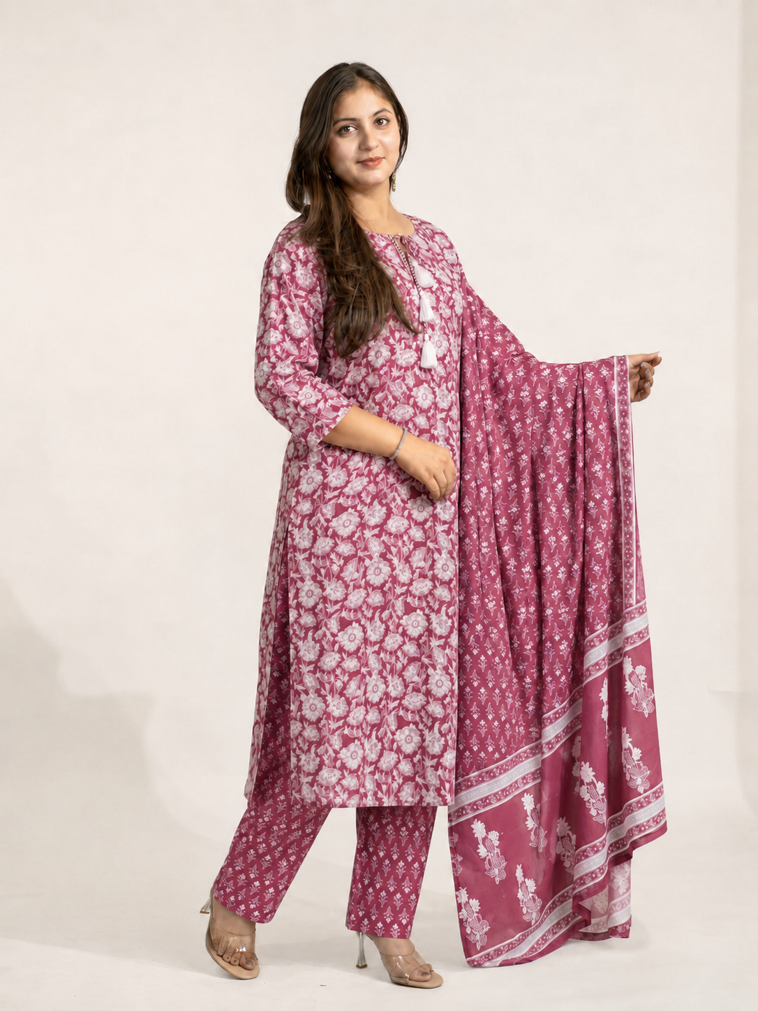Nida Mauve Cotton Straight Dupatta Set