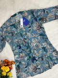 Blue Breathable Rayon Casual Short Top