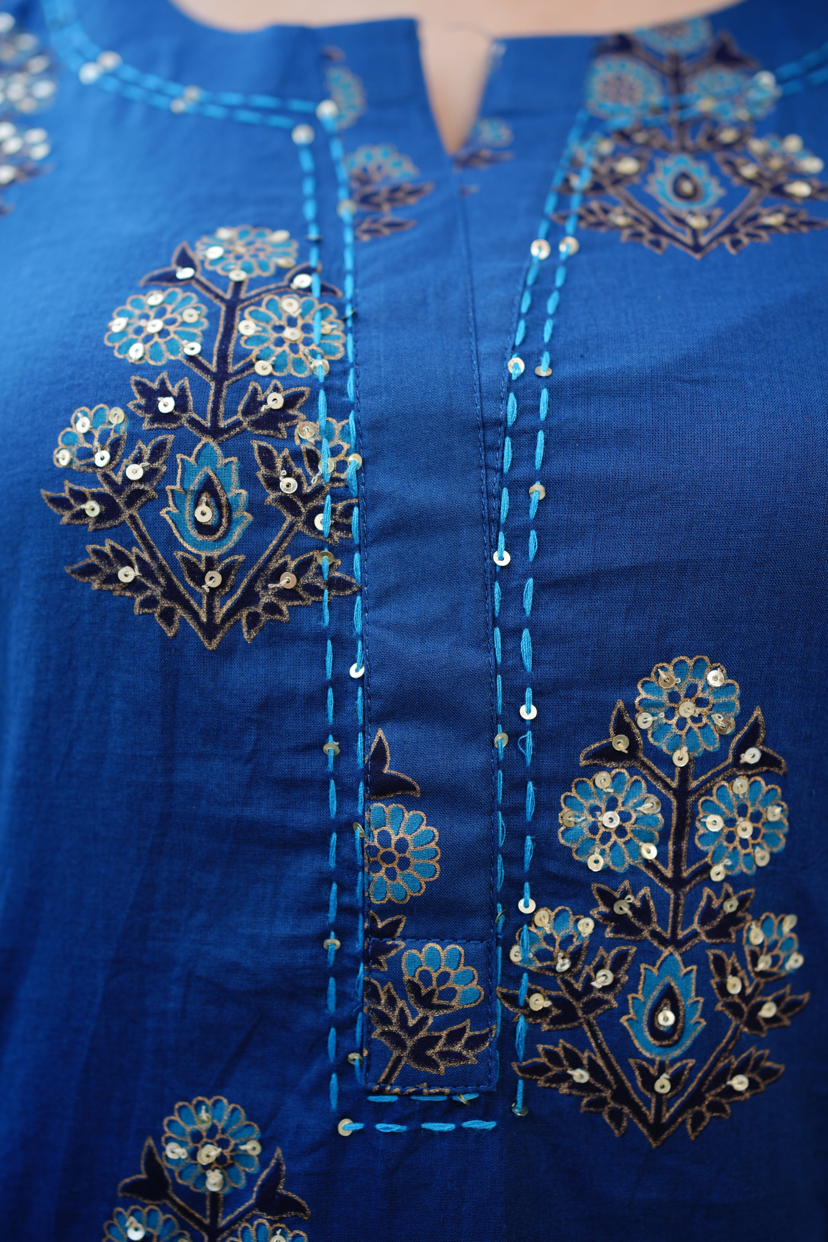 Irya Cotton Handblock Embroidered Pant Set