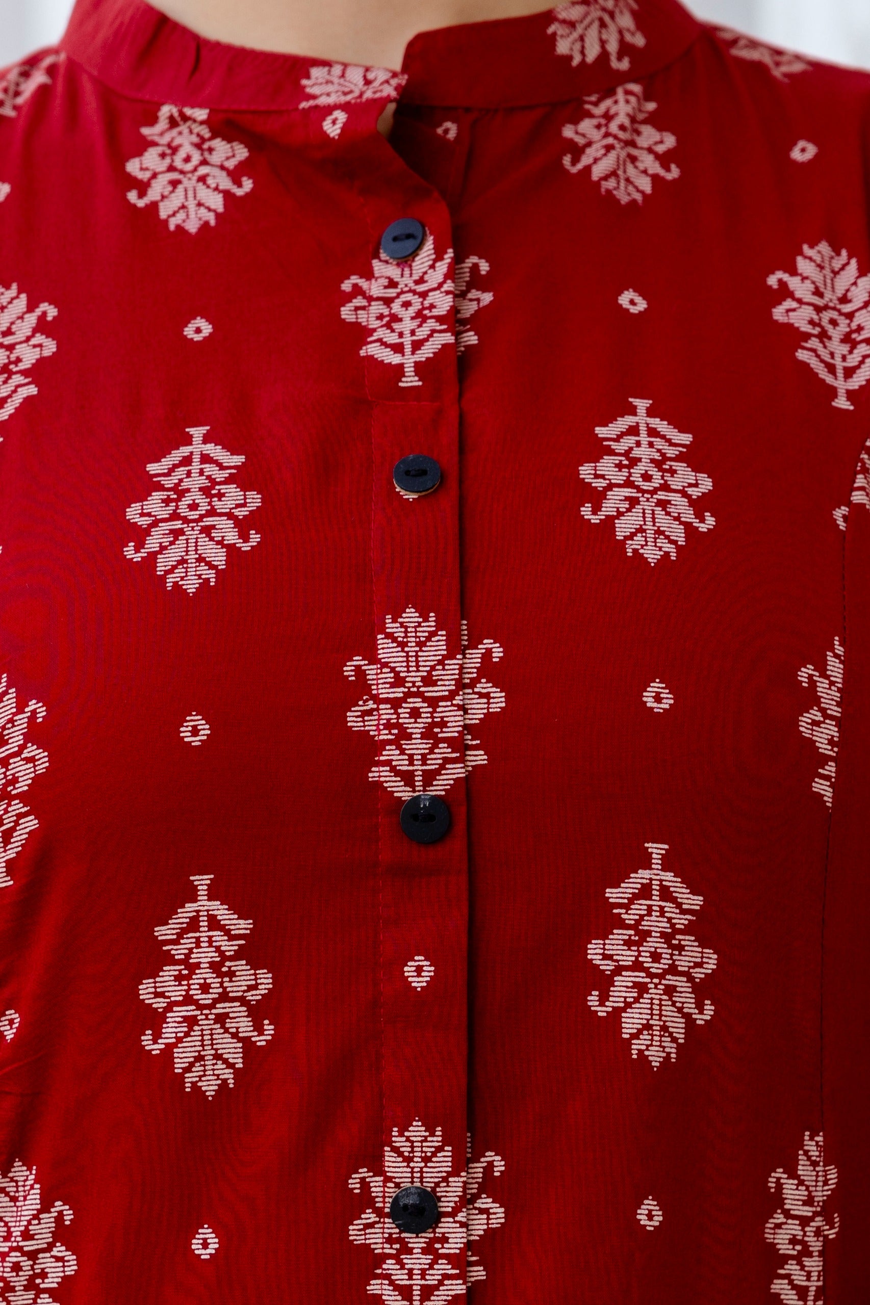 Red Jamdani Cotton A-line Coord Set